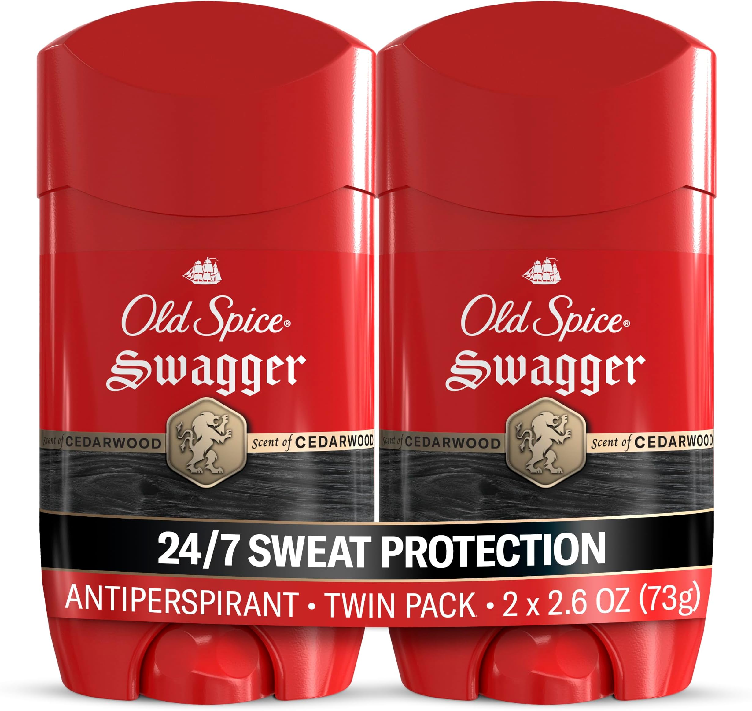 Antiperspirant Deodorant for Men, 24/7 Sweat & Odor Protection, 24/7 Lasting Freshness, Invisible Solid, Swagger with Cedarwood Scent, 2.6 oz (Pack of 2)