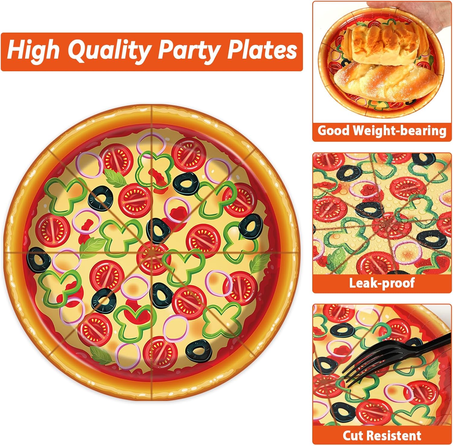 50 Guests Pizza Plates and Napkins Party Supplies Pizza Birthday Party Decorations Disposable Tableware Set Pizza Dinnerware Favor for Kids Boys Girls Baby Shower Picnics, 200PCS