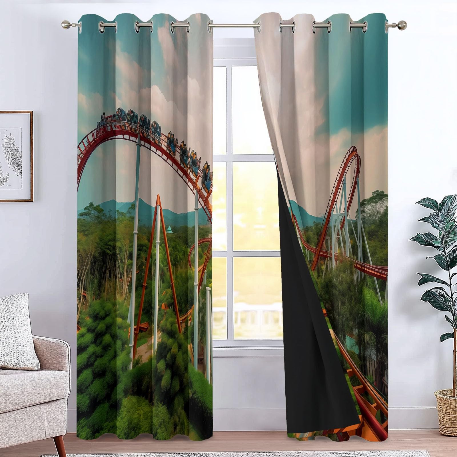 Rideau occultant montagnes russes lot de 2 rideaux thermiques à oeillets L140 x H245 cm pour salon