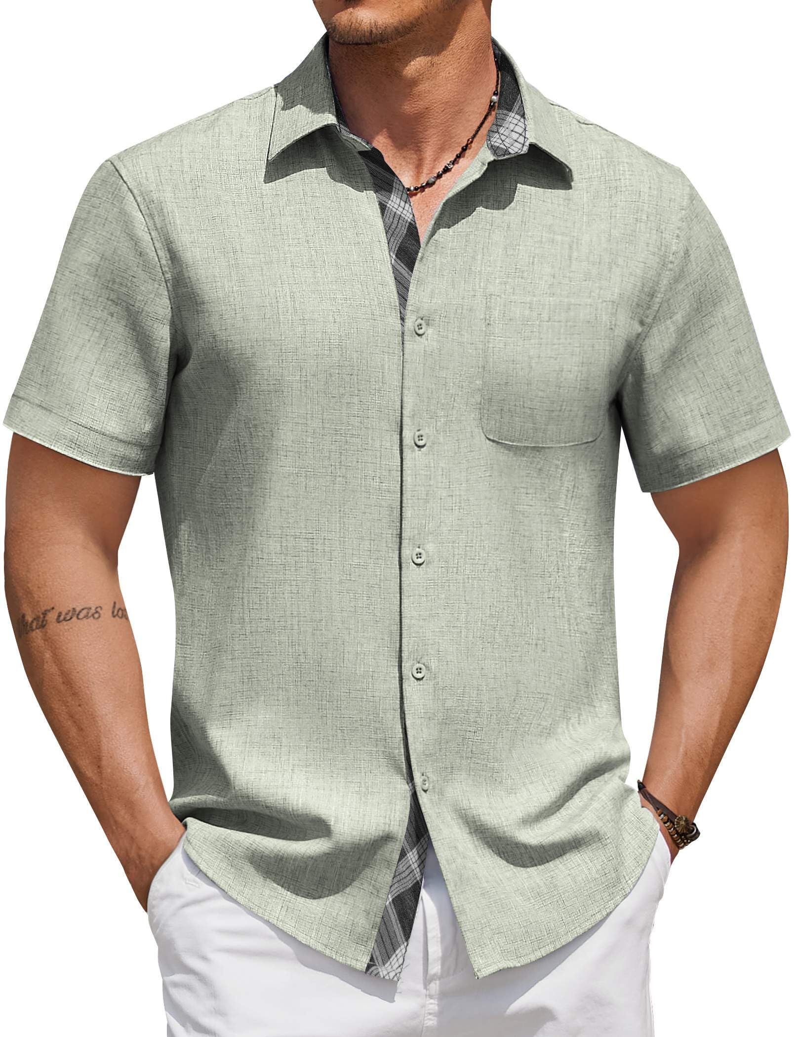 COOFANDY Mens Button Down Shirts Short Sleeve Casual Linen Shirts for Men Summer Beach Wedding Shirt