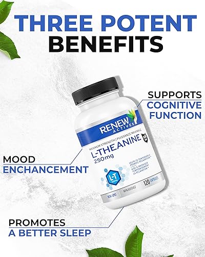 Miniatura 4 de Renew Actives Suplemento de L-teanina, 250 mg de fuerza máxima! Promueve el estado de alerta sin somnolencia. Suplementos naturales de acción rápida
