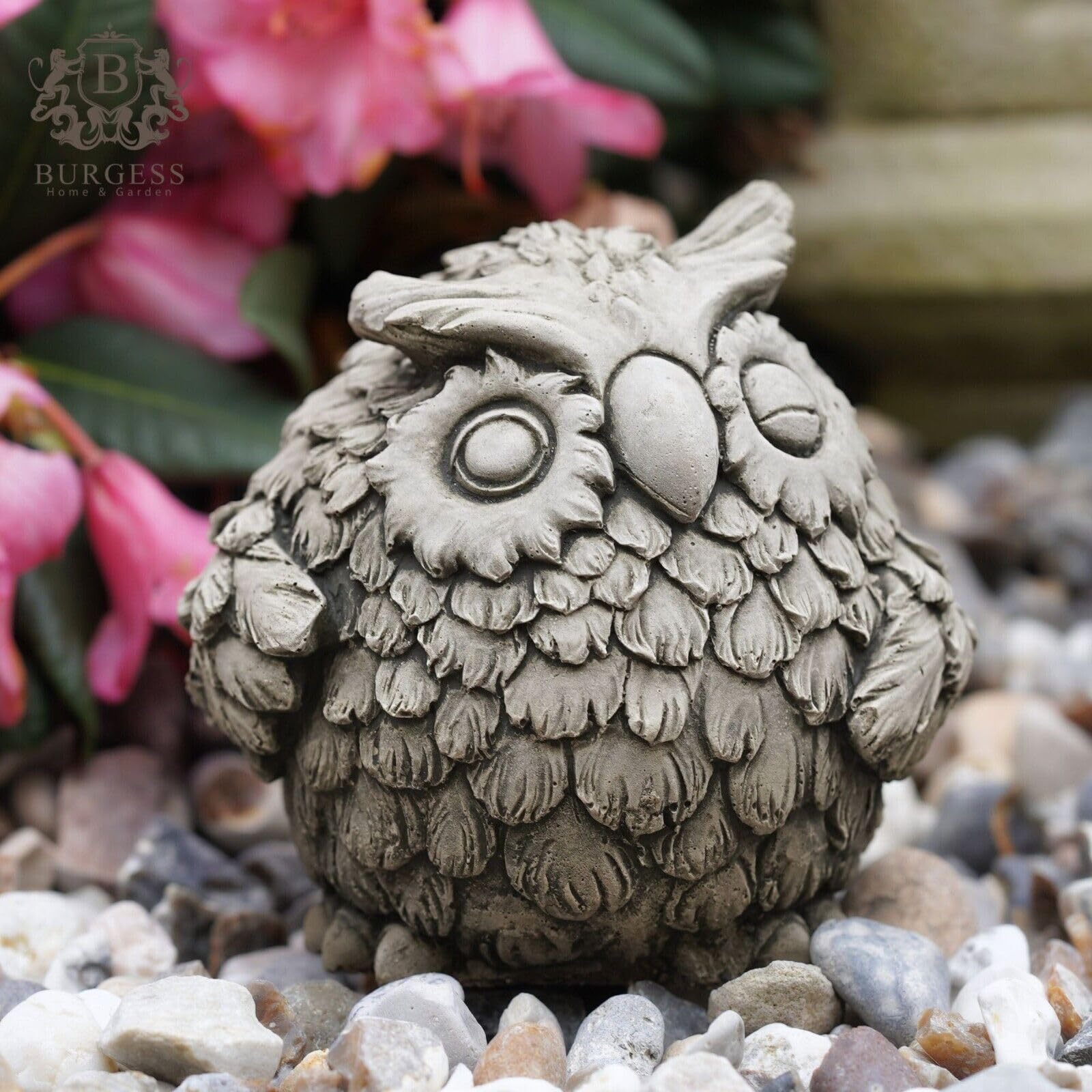 Winking Owl Stone Statue | Bird Barn Owls Outdoor Garden Ornament Decoration