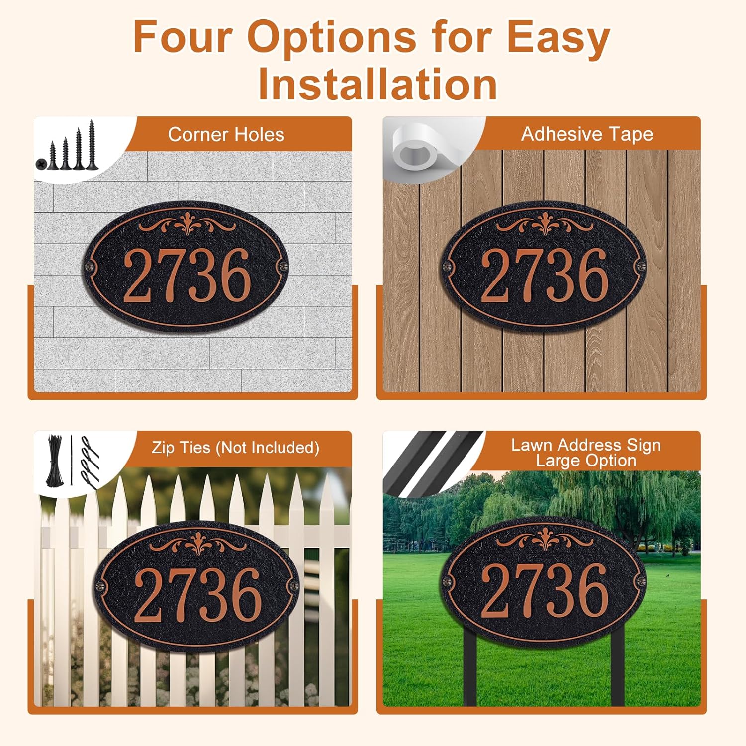 Personalized Address Plaque - Custom Address Sign for Mailbox, House, Street - Outside House Number Sign, Oval Style 1