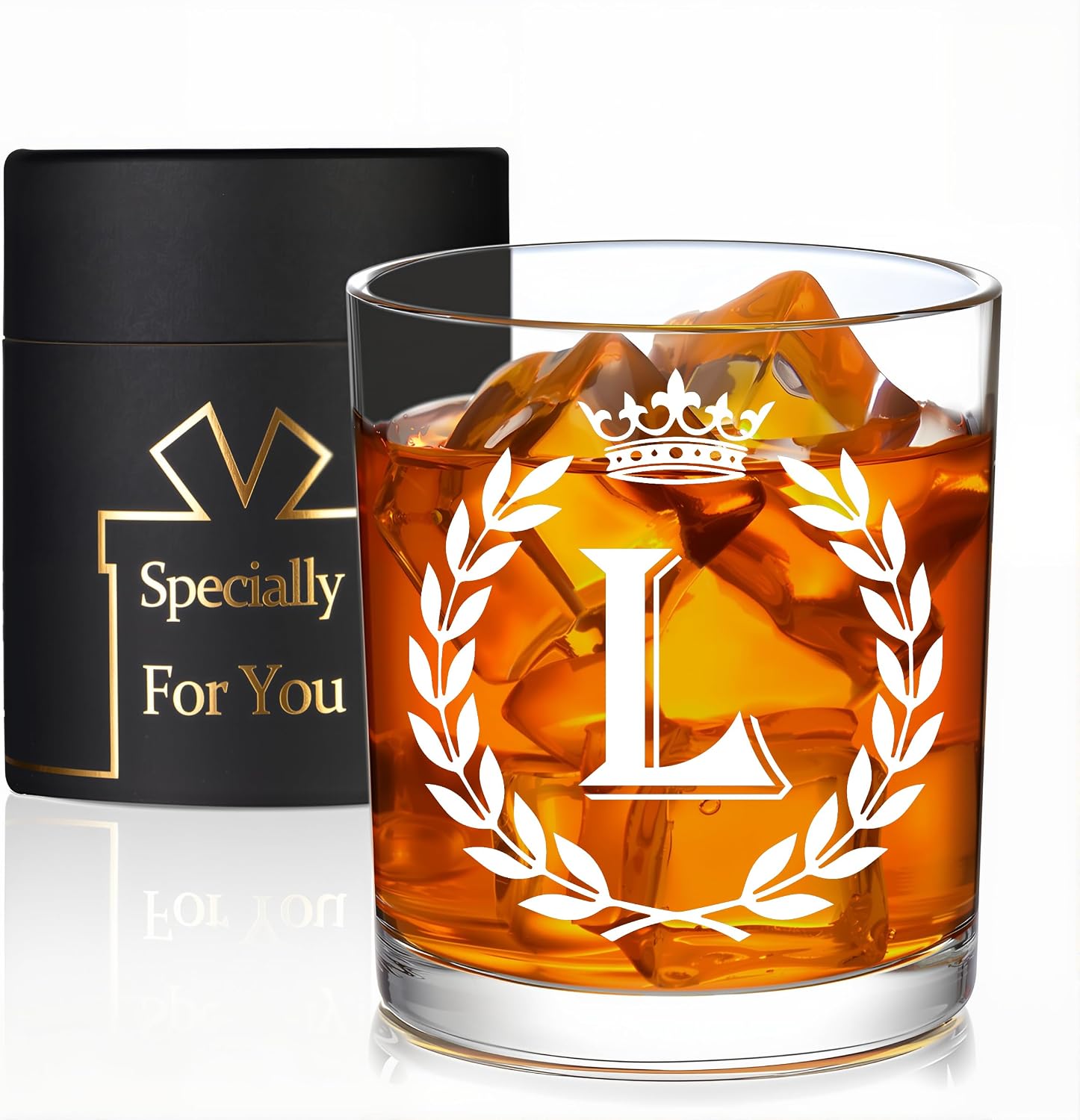 Personalized Whiskey Glasses Gifts for Men, Letter L Initial Whiskey Glass, Christmas Birthday Gifts for Men Husband Brother Dad, 10 OZ Old Fashioned Glass with Gift Box(Letter L)