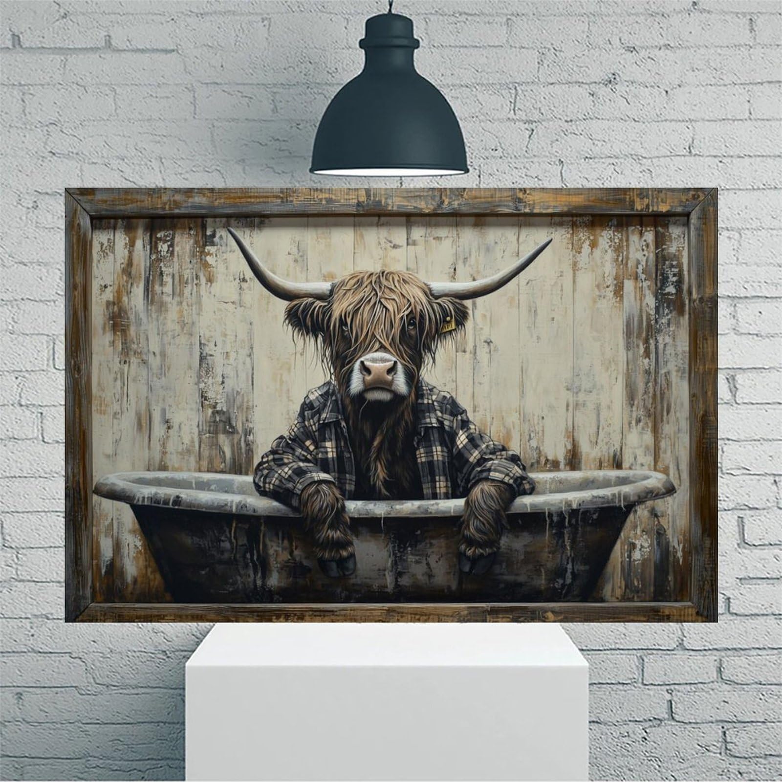 Highland Cow In Bathtub Vintage Rustic Canvas Wall Art - 12x18in Unframed Poster- Home & Office Decor for Living Room, Bedroom, Kitchen & Cafe