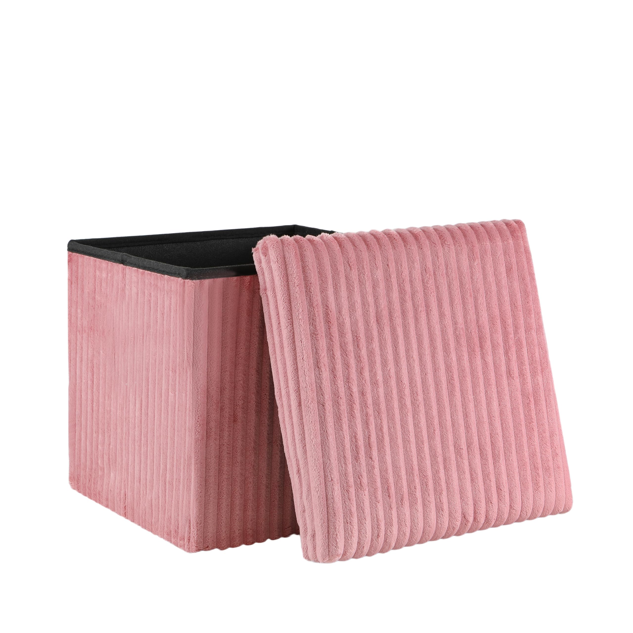 AKA Storage Ottoman, Padded Foldable Bench, Chest with Lid, Holds up to 300 kg, for Bedroom, Hallway, Living Room (Pink Corduroy, 38cm x 38cm x 38cm)