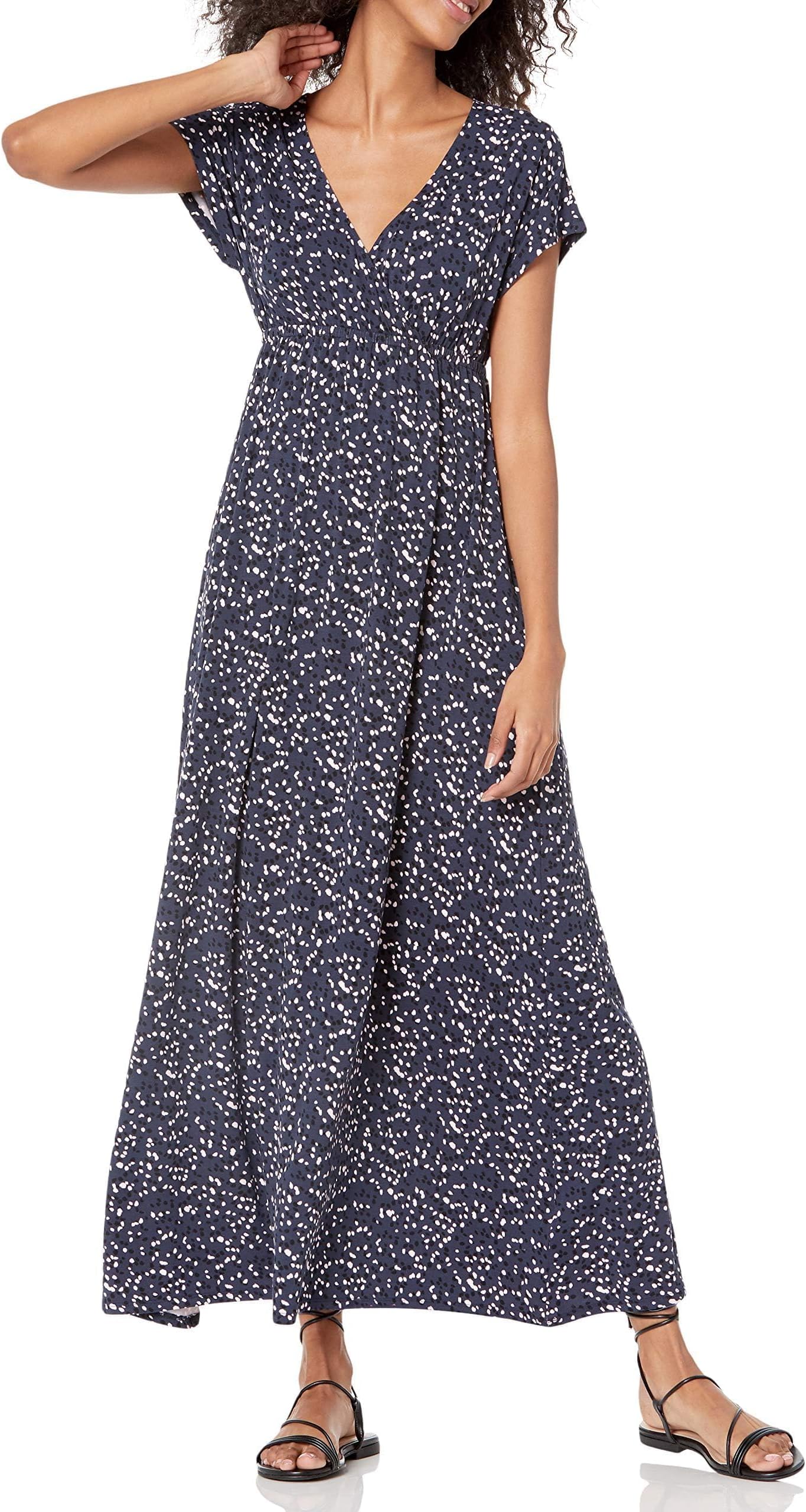 Women's V Neck Short Sleeve Waisted Maxi Dress (Available in Plus Size)