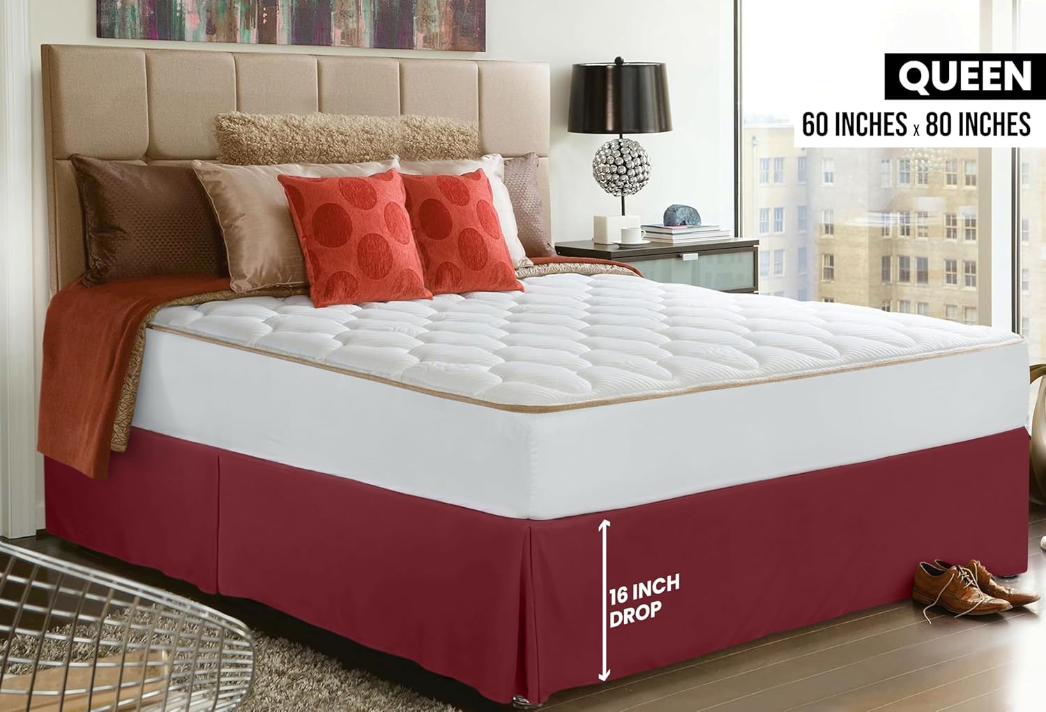 Utopia Bedding Queen Bed Skirt - Soft Quadruple Pleated Ruffle - Easy Fit with 16 Inch Tailored Drop - Hotel Quality, Shrinkage and Fade Resistant (Queen, Grey)