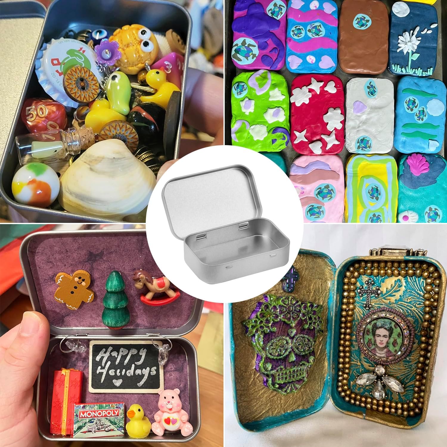 55 Pack Silver Metal Tins with Hinged Lid, Rectangular Hinged Tins for Mini Candles, Keys, Cosmetics, Candy (3.75 x 2.45 x 0.9 Inch)