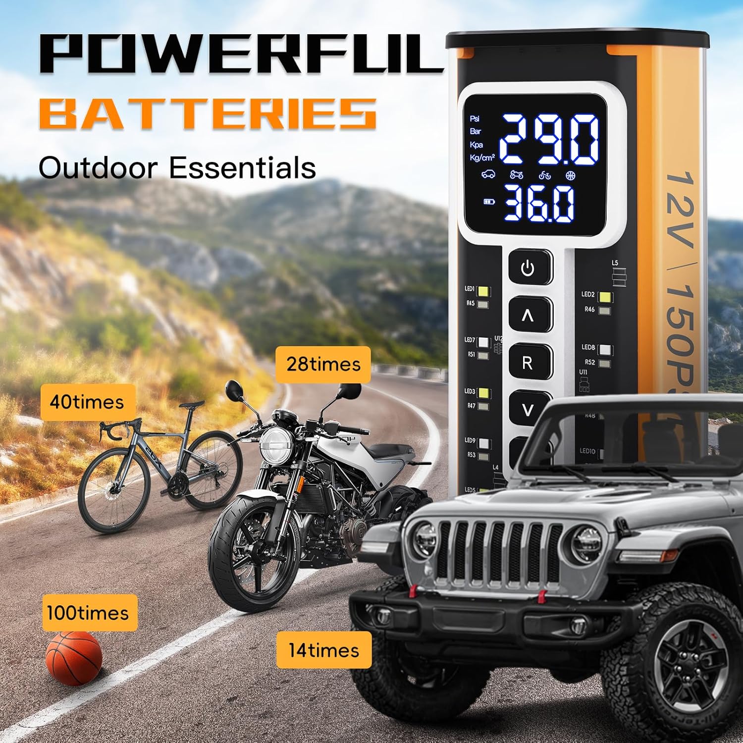 Compresseur D'air Portable Pour Pneus - Inflateur Numérique Précis, Arrêt Auto, éclairage LED