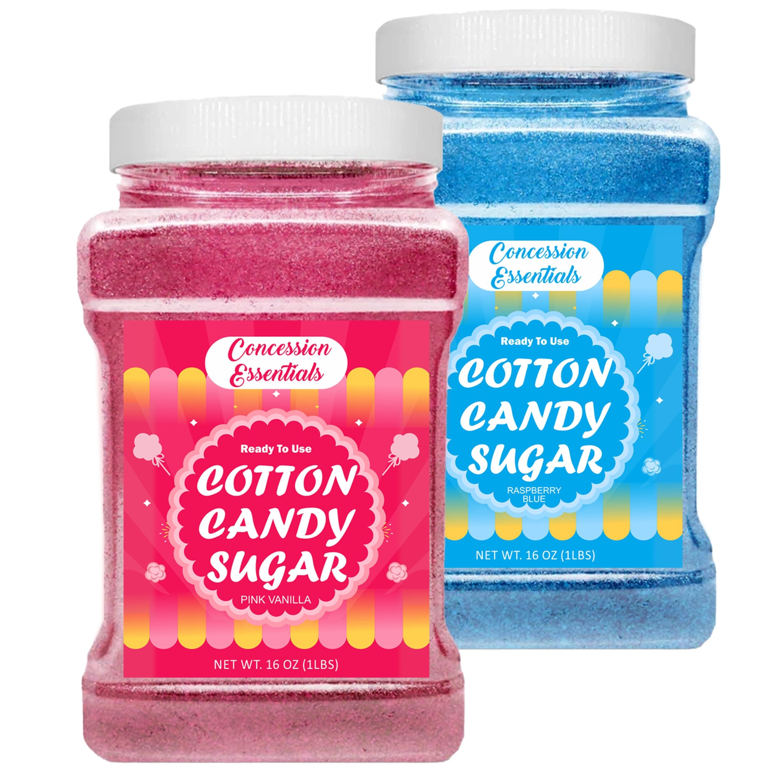 Cotton Candy Floss Sugar -Pink Vanilla and Blue Raspberry /1lb Jars Each Flavor -2ct
