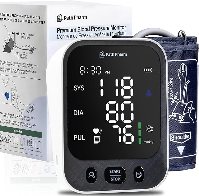Premium Blood Pressure Machine for Home Use — Automatic Upper Arm Monitor with Bright LED Display, Adjustable 22-42cm Cuff, 2-User 199-Reading Memory, USB-C & Battery Powered, Canadian Brand