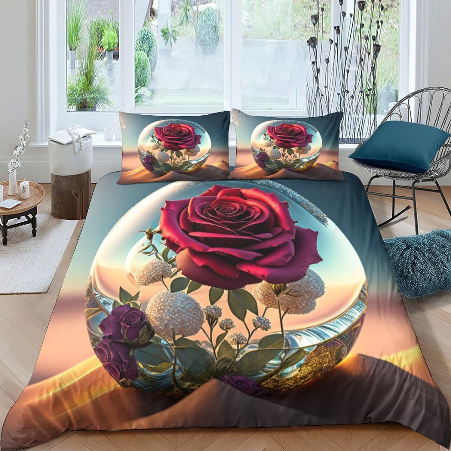 Colored Flowers Three Piece Suit Cartoon Quilt Cover Set - Super Soft Bedding Set for Kids with Pillowcase - Lightweight and Breathable Microfiber Bed Linens