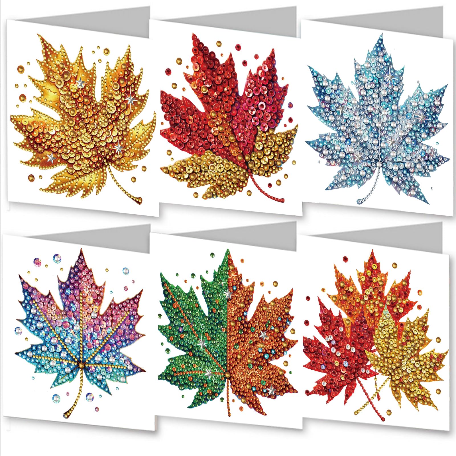 AYUCHYN ART 6 Pack Mixed Greeting Cards Maple Leaf | 5D DIY Diamond Painting Crystal Art Cards Making Kit with Envelopes & Full Tools | Xmas Cards Gift Postcards for Handmade 30×15cm (Maple Leaf)