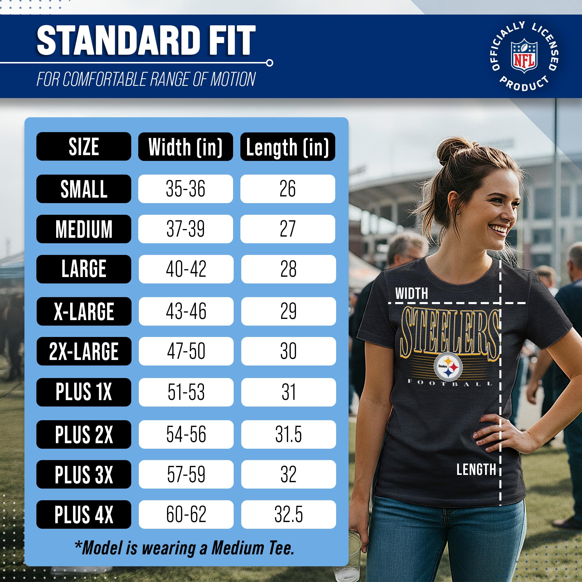 Team Fan Apparel NFL Damen Overtime Blueprint Tag-Less T-Shirt, Damen-Fußball-T-Shirt, kurzärmelig, weiche Baumwolle, Vintage