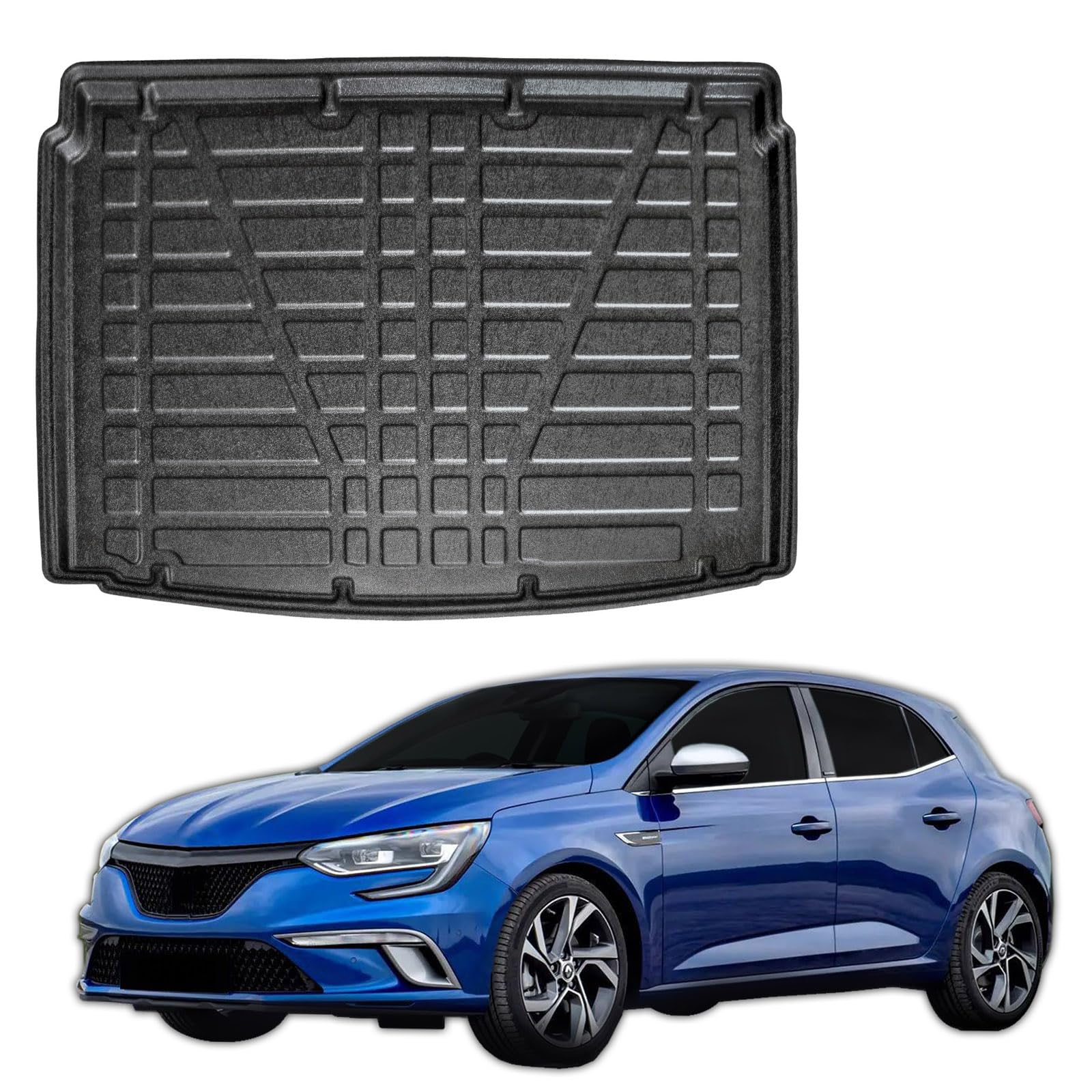 SCOUTT Tapis De Coffre sur Mesure pour Renault Megane 4 5P. Berlina Depuis 2016, Noir, Antidérapant, Bord Haut, Toutes Saisons