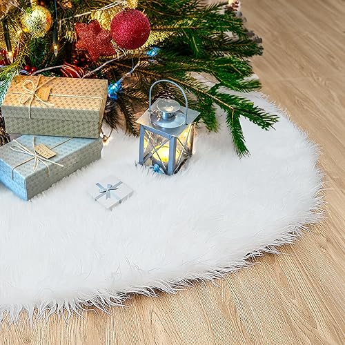 Falda de árbol de Navidad de 48 pulgadas, piel de felpa blanca gruesa, decoración de árbol de Navidad para árbol de Navidad de 567 pies, decoración