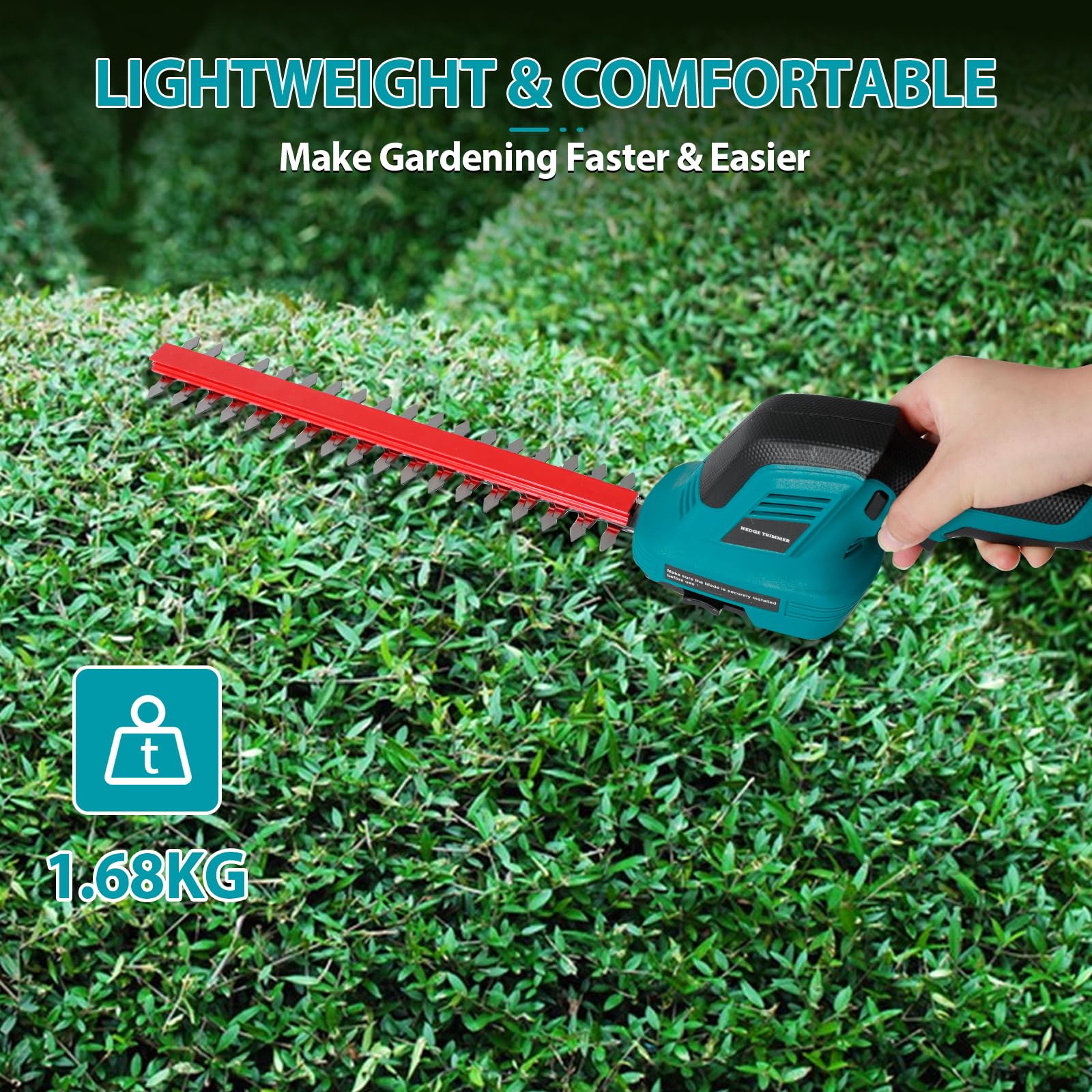 Cortasetos inalámbrico 2 en 1 con 2 baterías de 2000 mAh y Cargador, Cuchillas de 150 mm y 310 mm, Ideal para jardín y césped