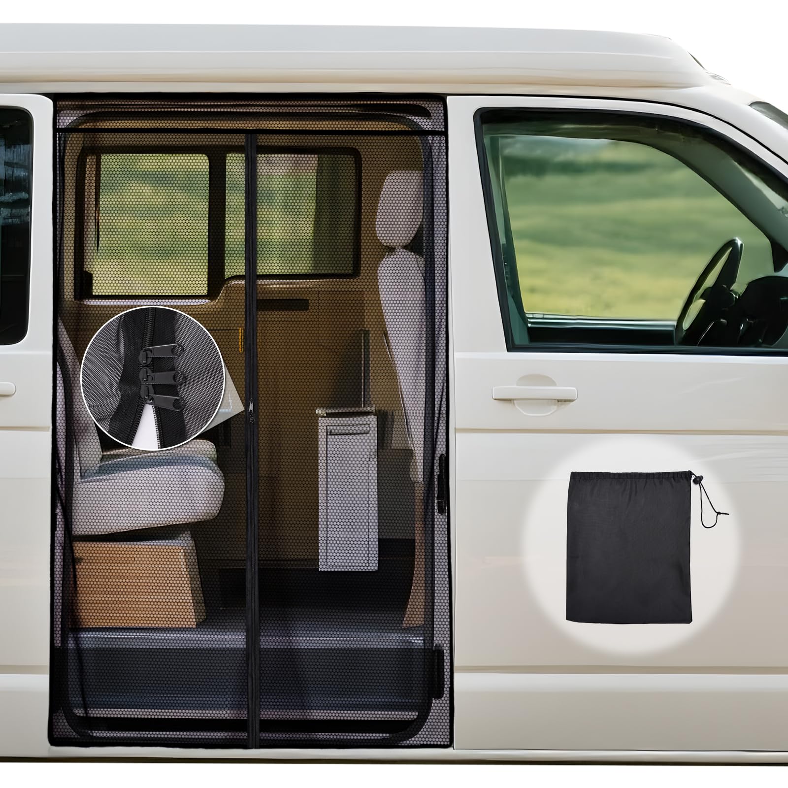 ZATOOTO Moskitonetz reißverschluss für VW T5 T6 Magnetisch Fliegengitter Insektenschutz Sonnenschutz Trennvorhang Seitentür Schattennetz Camping Reise (Side)