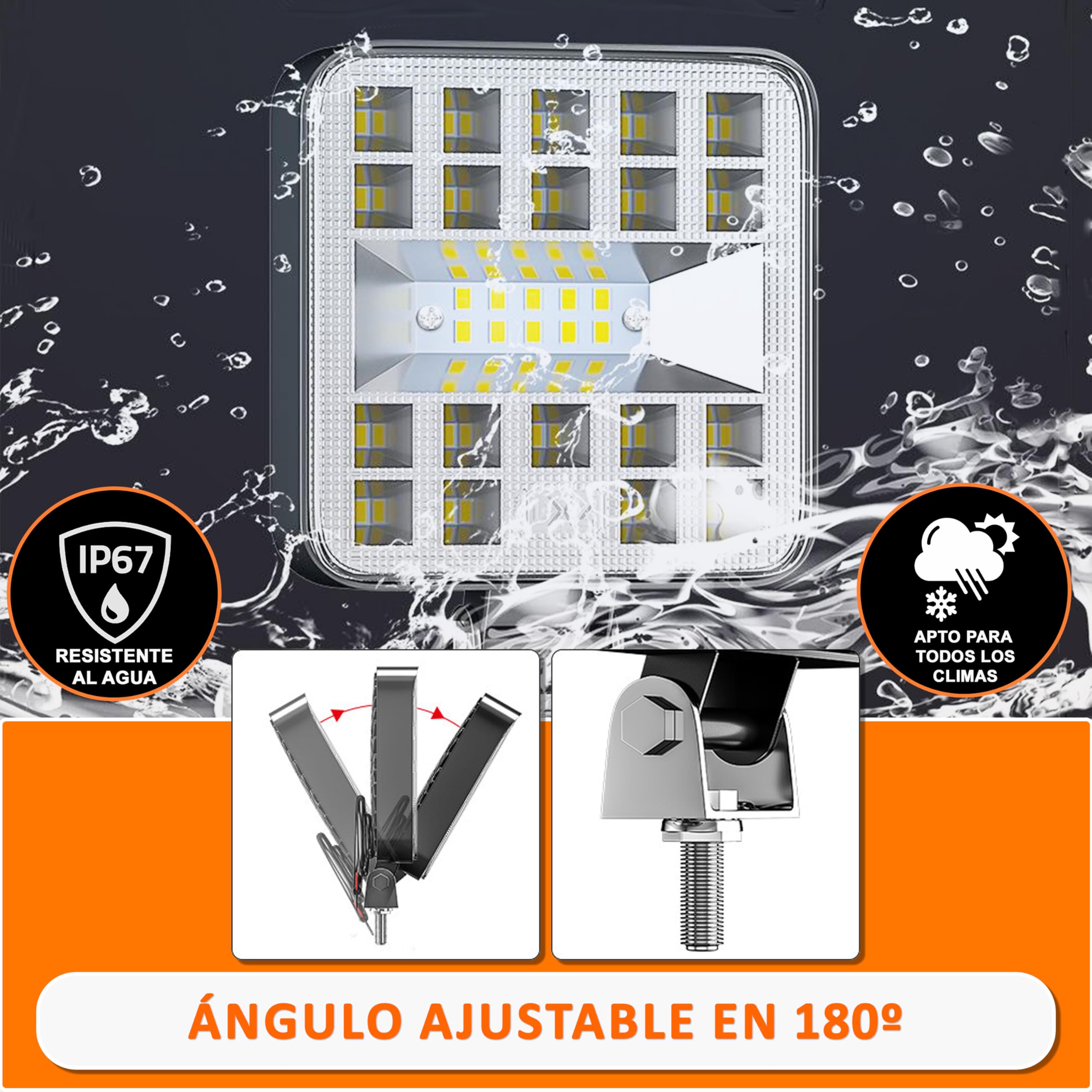 Foco led 12v 2 uds aluminio abs 29 led 6500K 8.4 cm 3.34" IP65 120% maxima luminosidad faros tractor 4x4 largo alcance