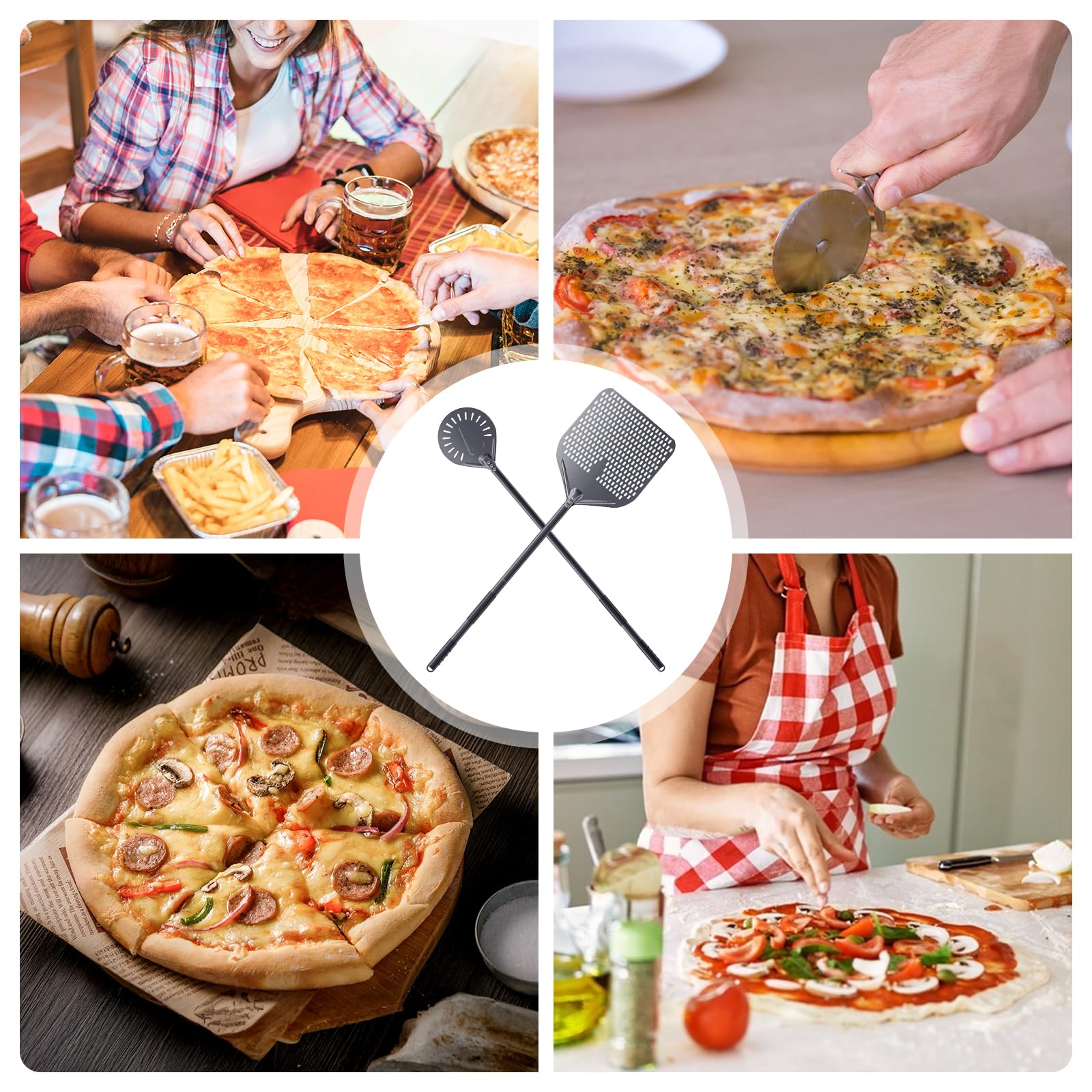 34CM & 23CM Pala per Pizza Forata Professionale in Alluminio Anodizzato Duro Pizza Paletta 120CM