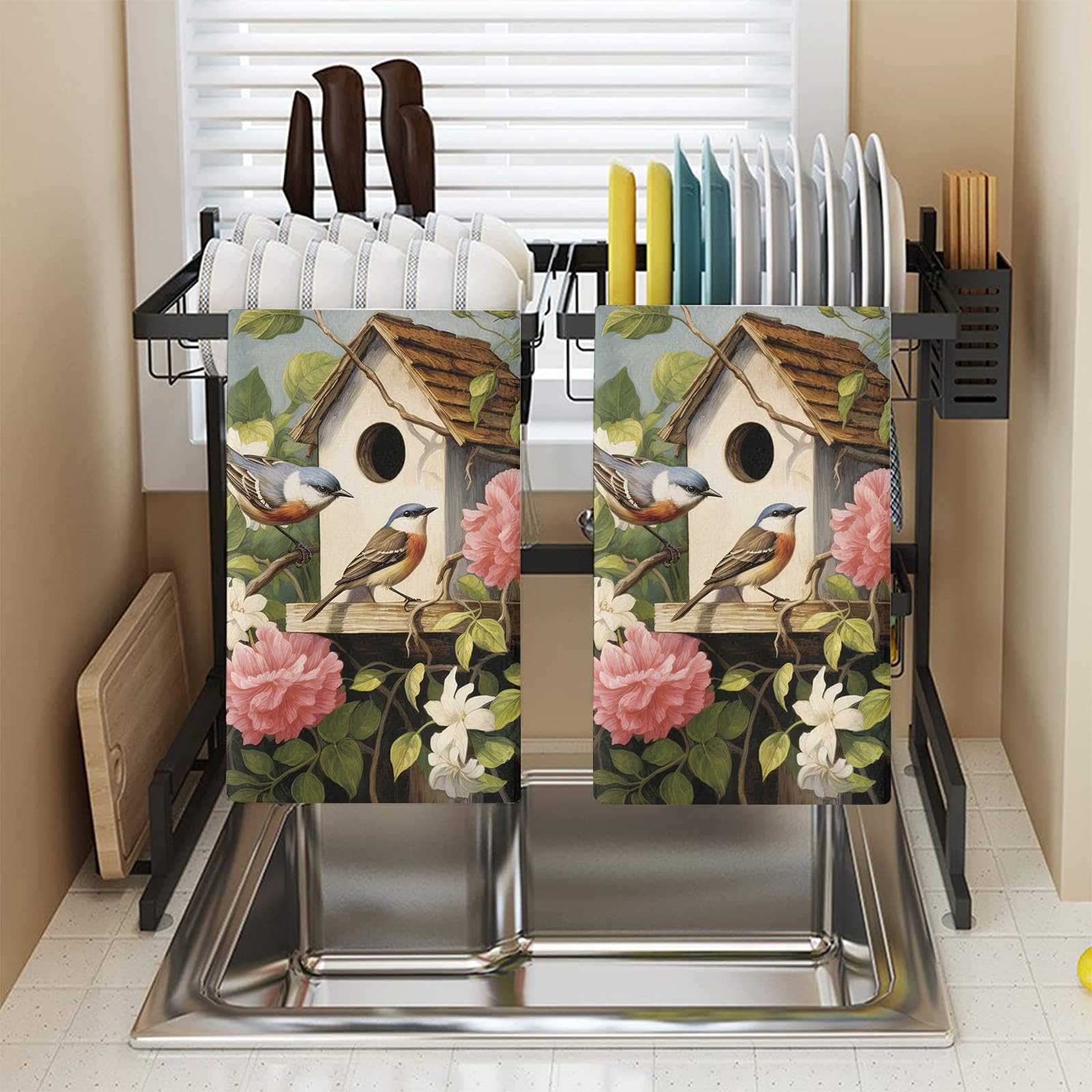 Trapos Cocina Hojas Marrones Y Verdes Paños de Cocina Microfibra Paños Cocina Suaves Lavable Toallas Reutilizables Absorbentes Baño Pañuelo de Mano Trapos de Cocina 2 Piezas (44x74 cm)