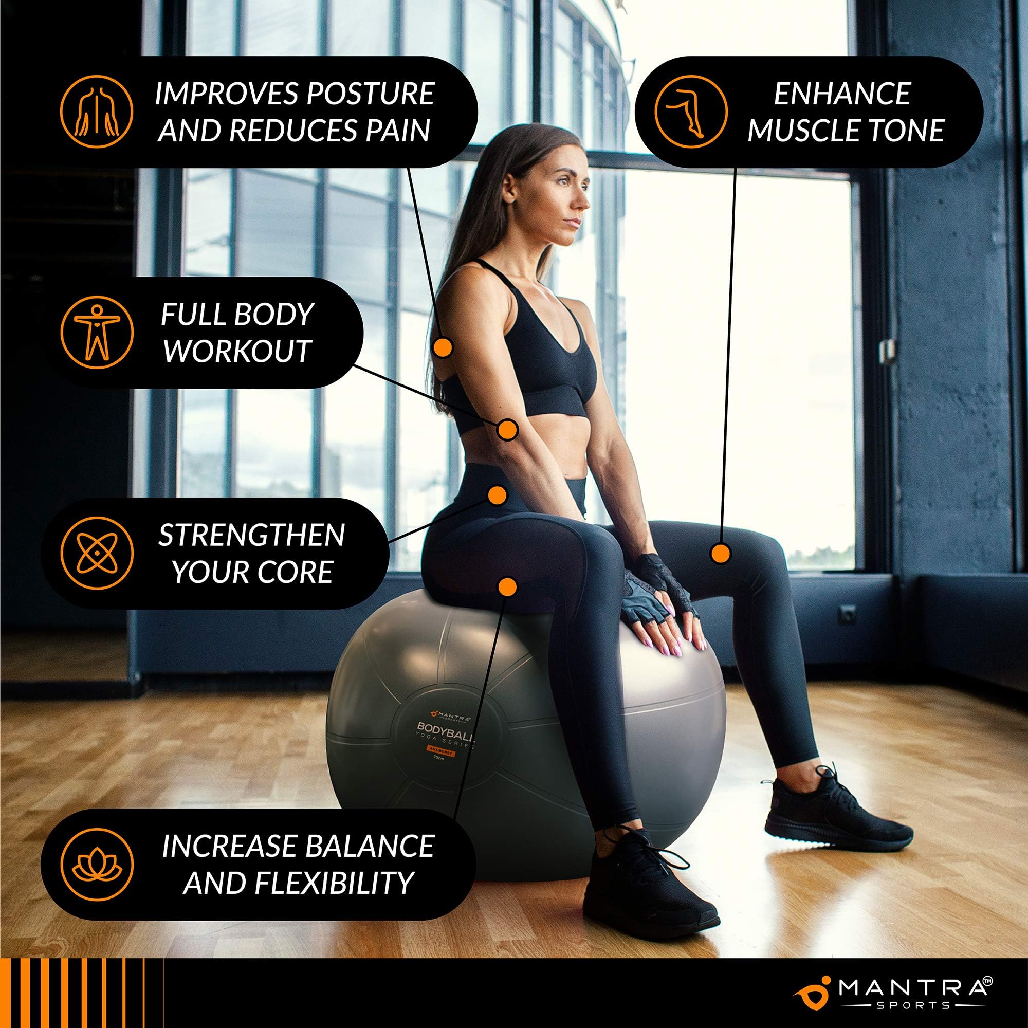 Palla da yoga, pilates, fitness, gravidanza, stabilità, equilibrio, riabilitazione, allenamento, casa, palestra, ufficio, sedia con pompa rapida inclusa