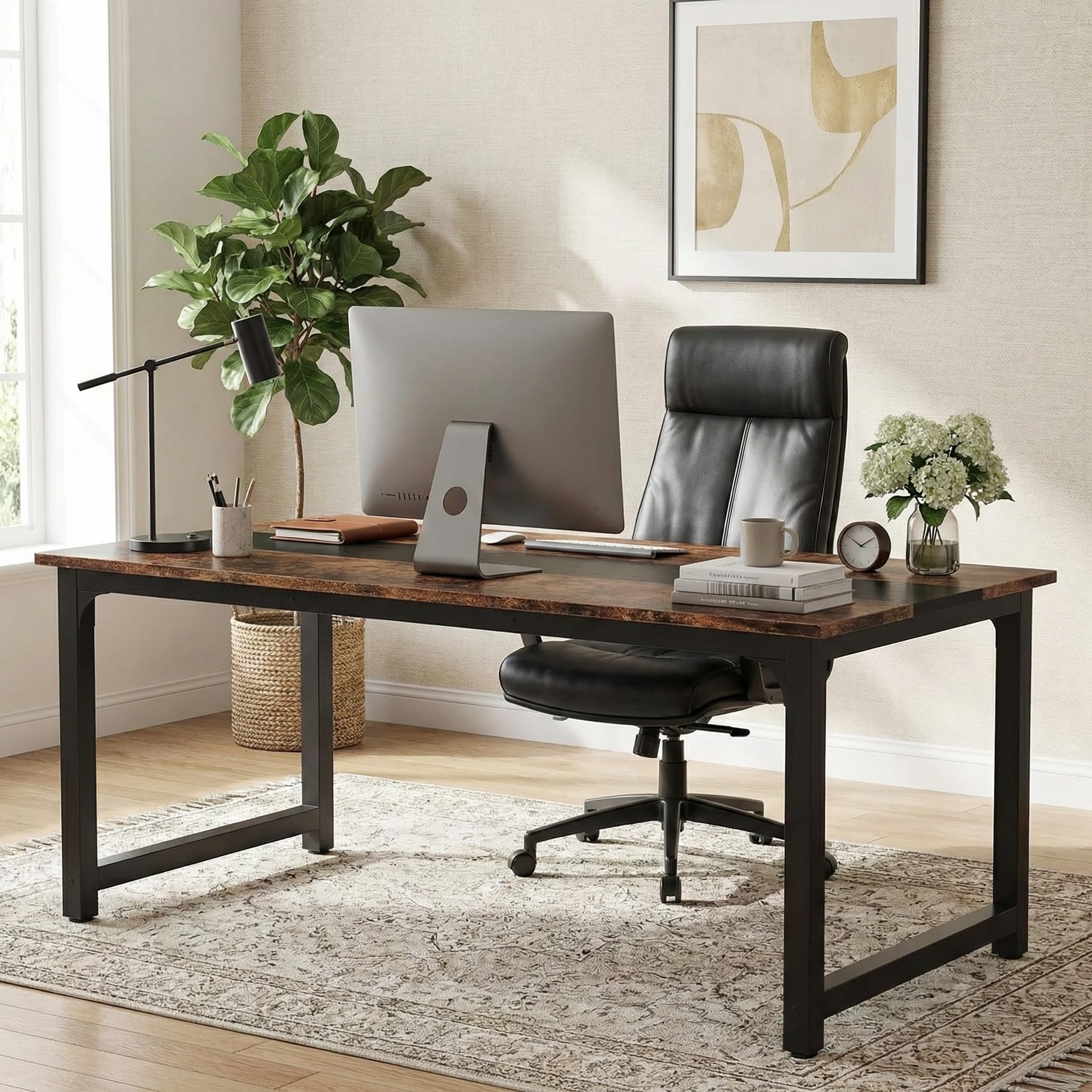 Lailang 160cm Escritorio, Mesa Escritorio Madera, Mesa Ordenador E Impresora, Bancada de Trabajo Oficina, Escritorio para Dos Personas, 160 x 80 x 74 cm, Rustic + Black