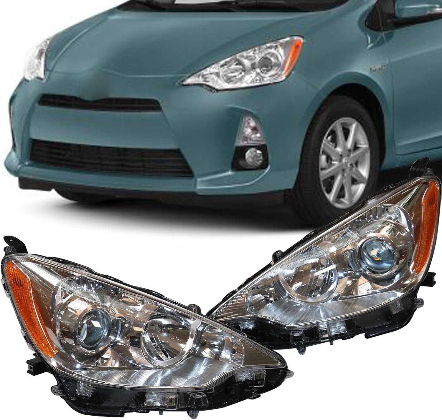 For 2012 2013 2014 Toyota Prius C Headlight Assembly, Left and Right Side Headlights Replacement, Halogen Pair Headlamp