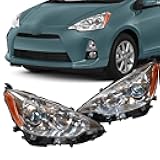 For 2012 2013 2014 Toyota Prius C Headlight Assembly Left Driver and Right Passenger Side Headlights Replacement Pair Black Housing Halogen Headlamp (Pair of headlights)