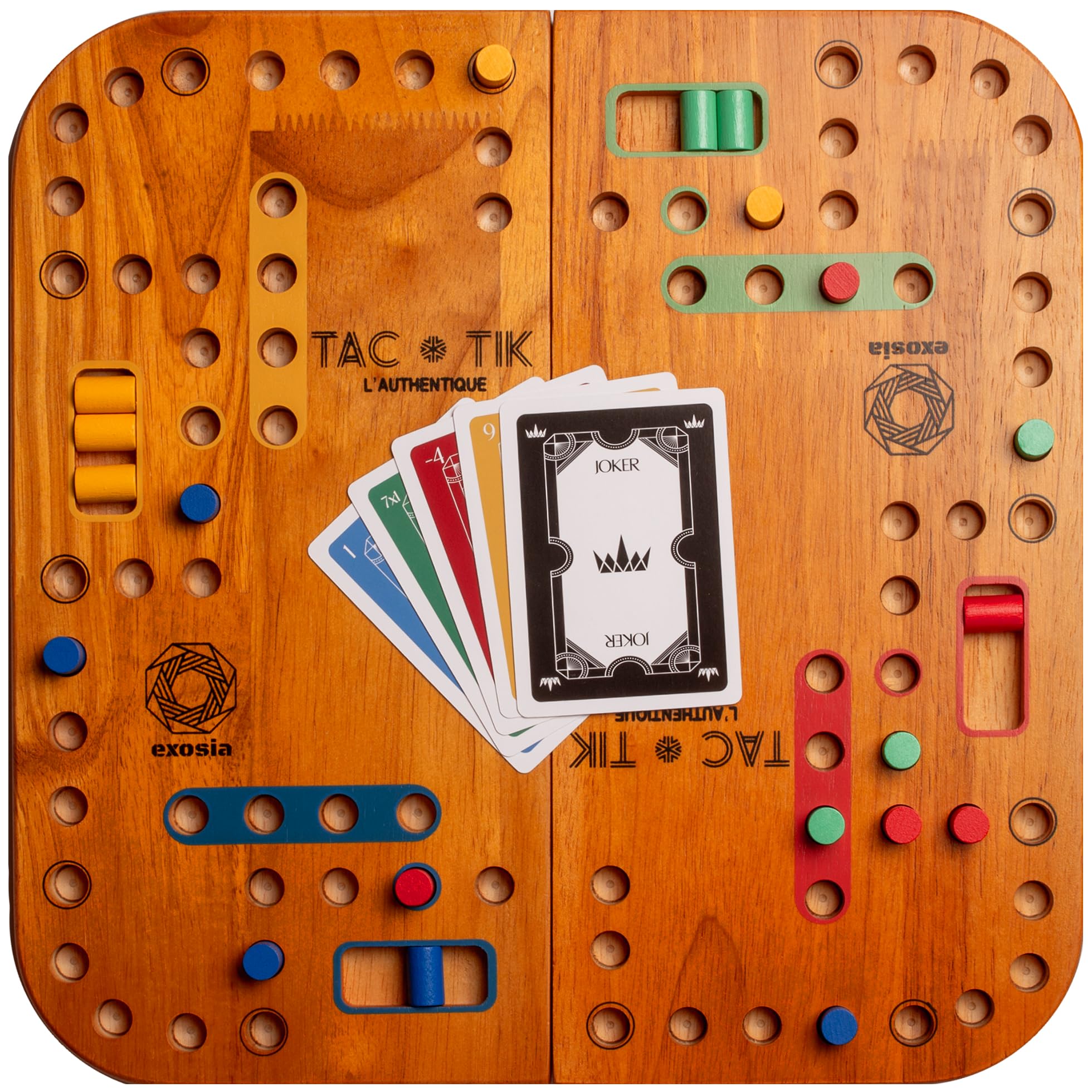 TAC-TIK L'Authentique jeu de société en bois massif d’Hévéa de 2 à 4 joueurs, Plateaux modulables magnétiques, Cartes et instructions en Français pour jouer au jeu de Tock ou TOC, éco-responsable