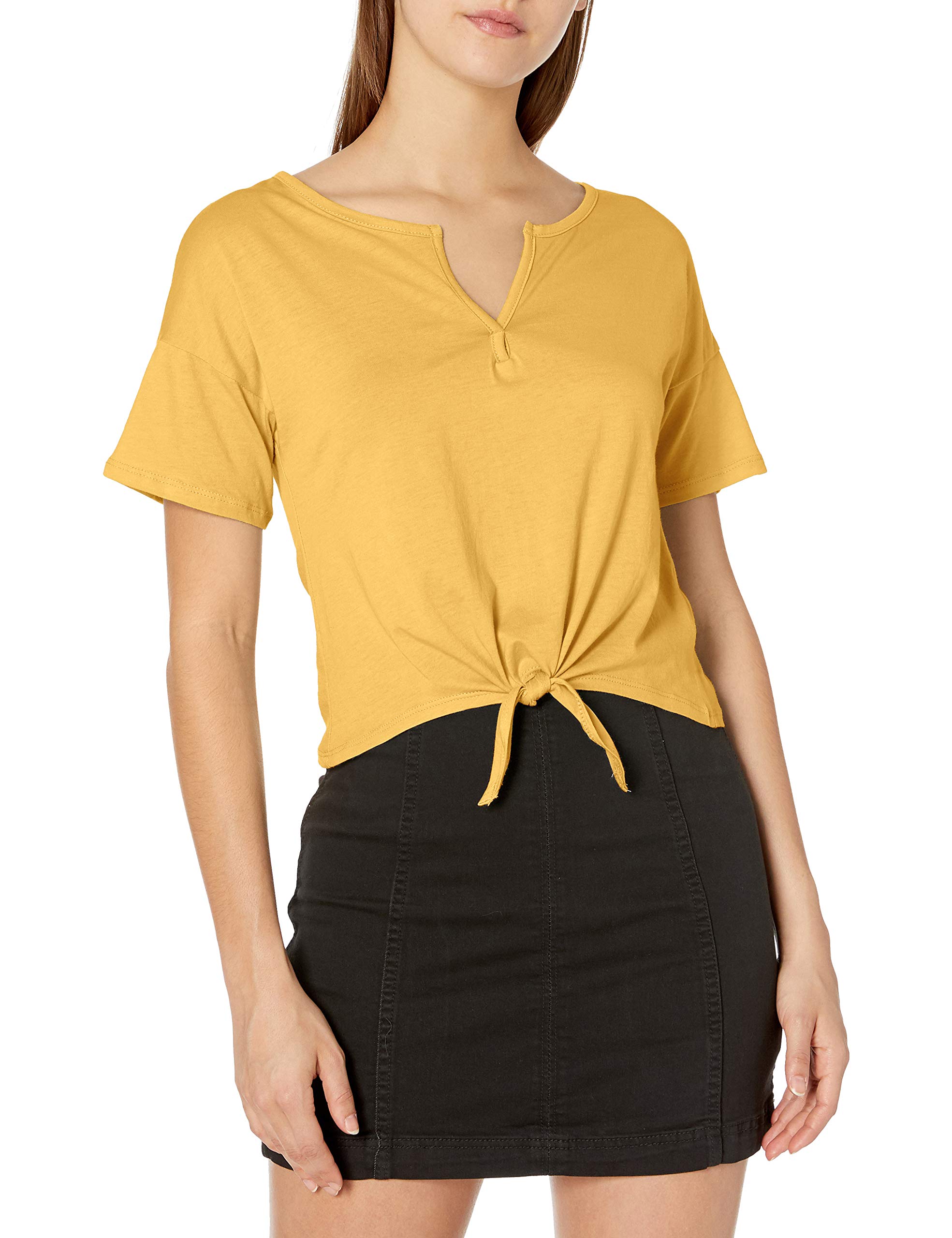 Tresicswomens Split Neck Tie Front Top T-Shirt