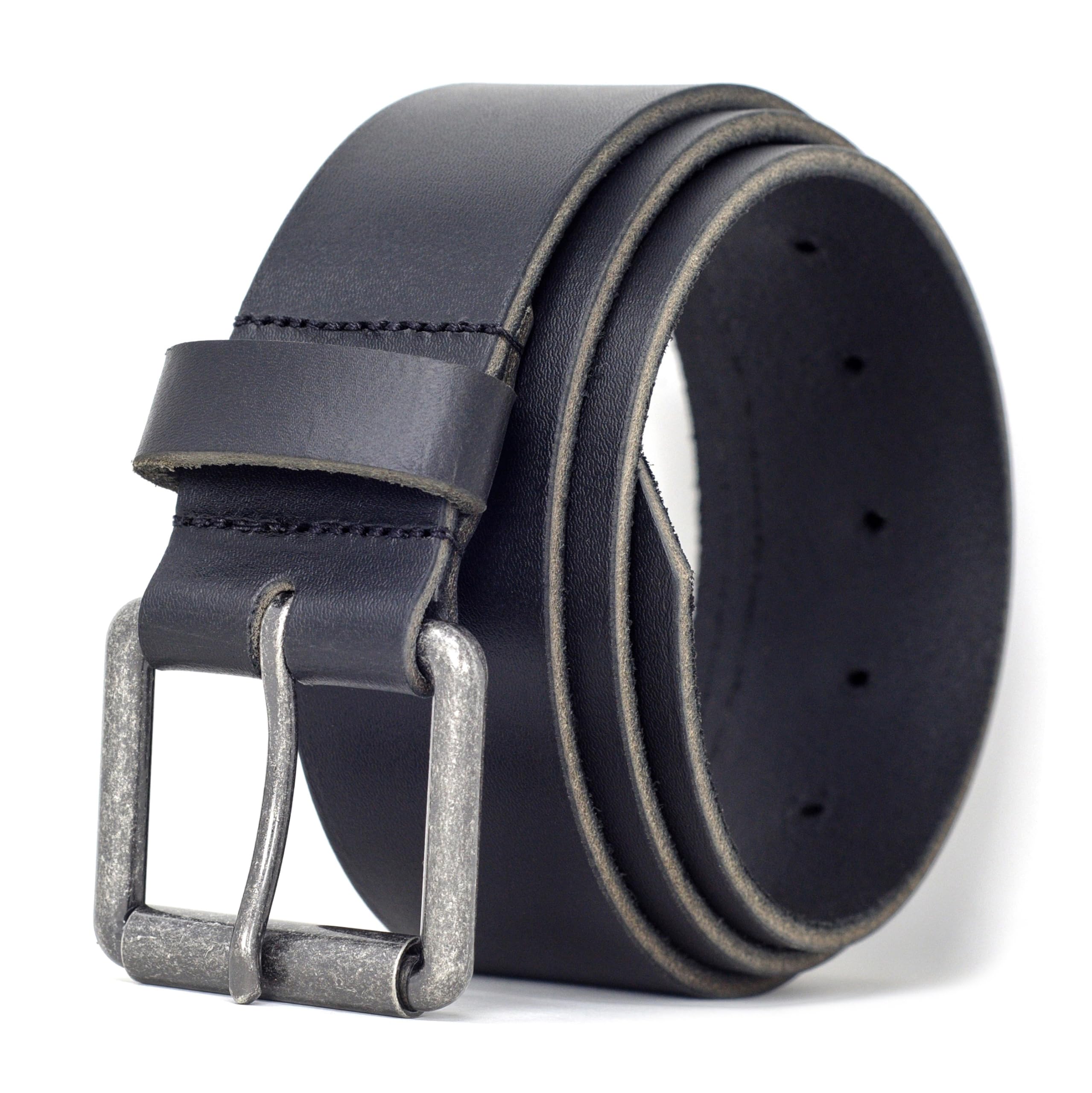 Ashford Ridge Men's Black Leather Full Grain Real Leather Belt For – Handmade In England – Nickel Free Roller Buckle – Genuine Cowhide - Black 2XL (Nickel Free)