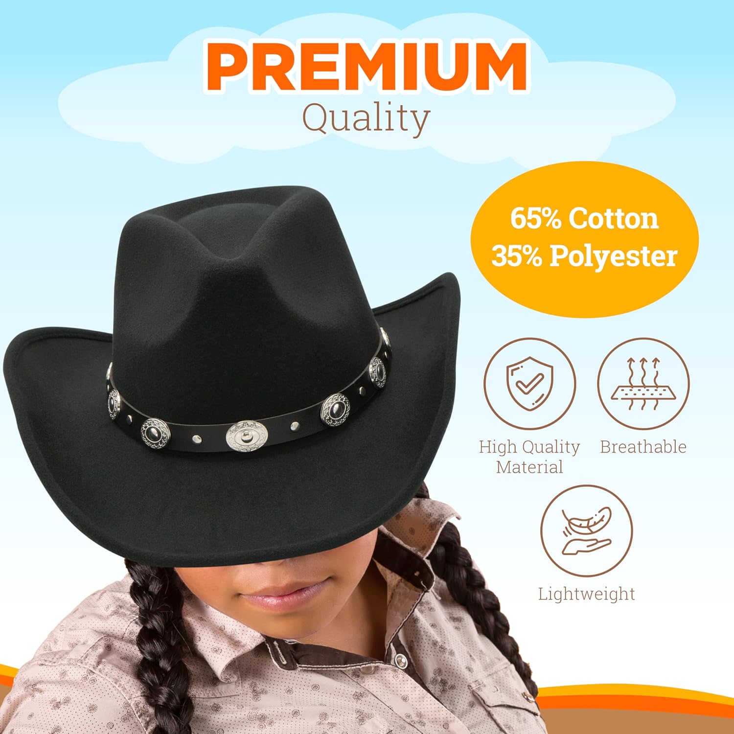 4E's Novelty Black Cowboy Hat for Men & Women Premium Felt Western Cowboy Hat, Soft and Stylish Cowgirl Hats, Traditional Western Cowgirl Hats for Party and Rodeo Costume Outfit Accessories