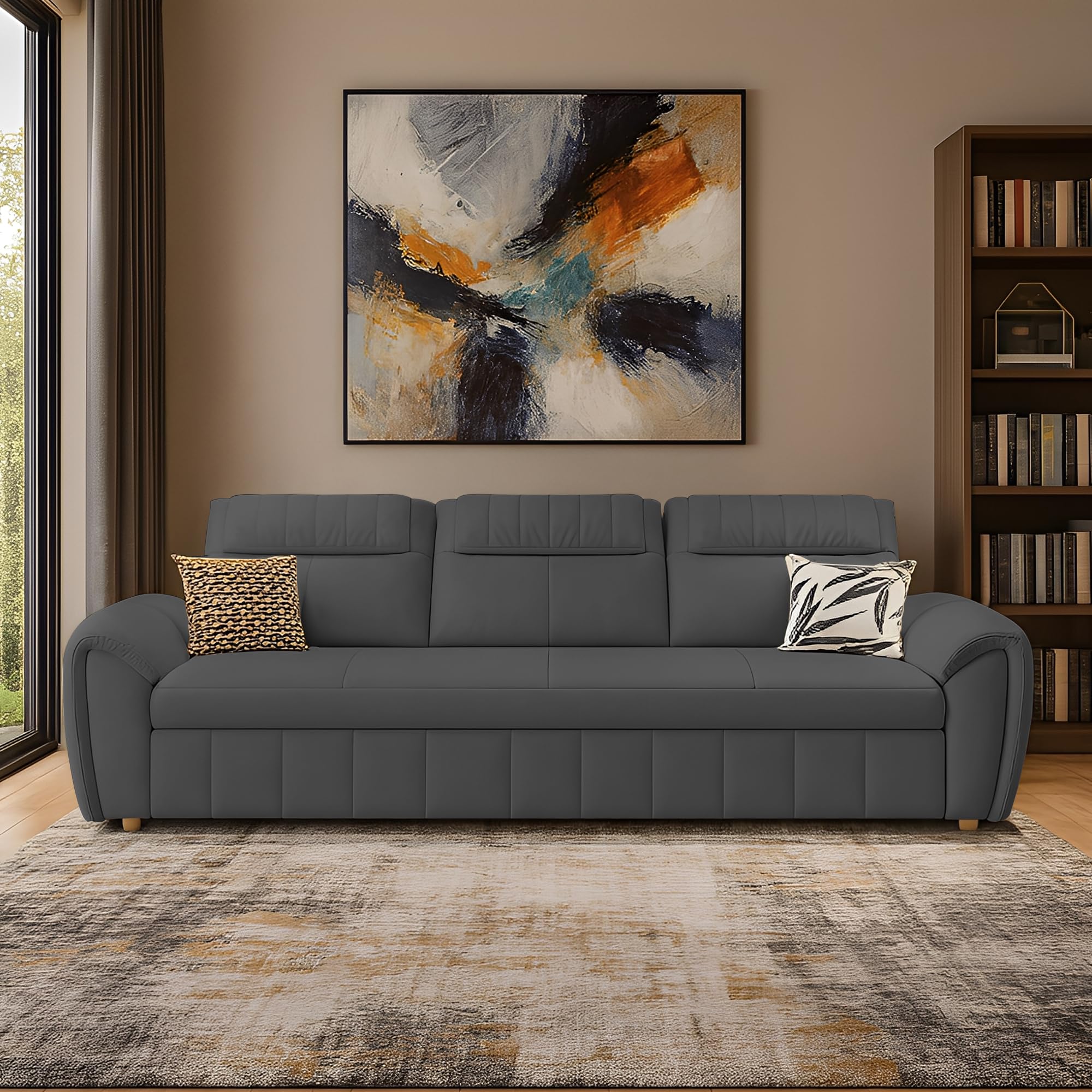 Alicia 3 Seater Sofa Cum Bed for Living Room (Dark Grey Fabric) Premium Fabric Sofa-image-42