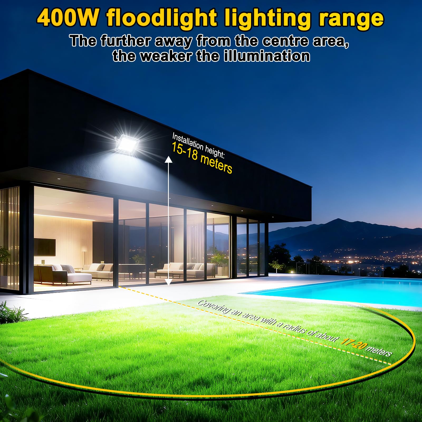 CREATESTAR Focos LED Exterior 400W, Proyector LED Exterior IP66 Impermeable 40000 lúmenes foco exterior de Floodlight foco blanco frío de 6500K, luz de inundación para garaje patio jardín almacén