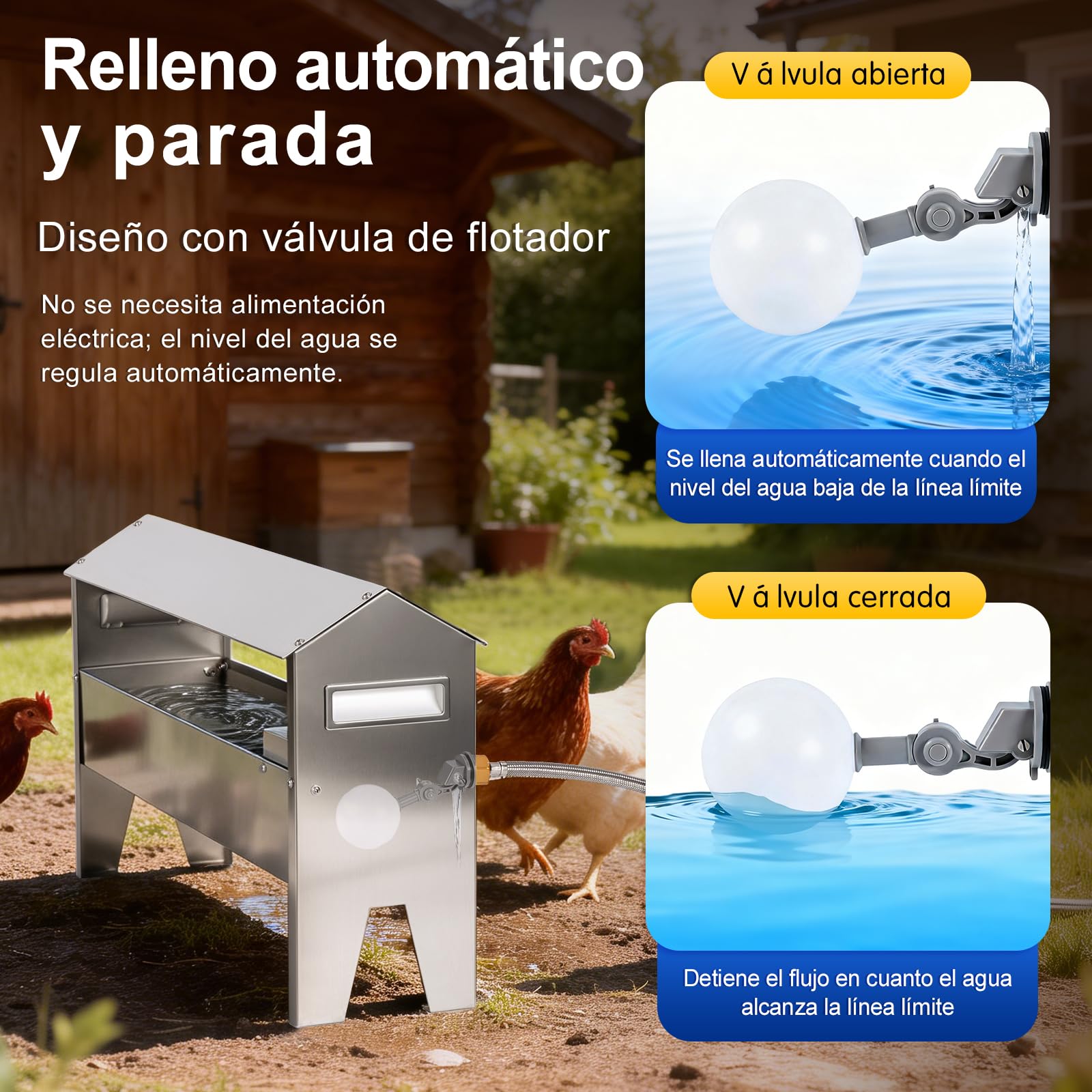 7 litros Bebedero Gallinas Automatico,Bebedero de Acero Inoxidable para Aves de Corral,Bebedero para Gallinas,Bebedero Anti-Desperdicio con Válvula de Flotador,Bebedero para Pollo para gallina