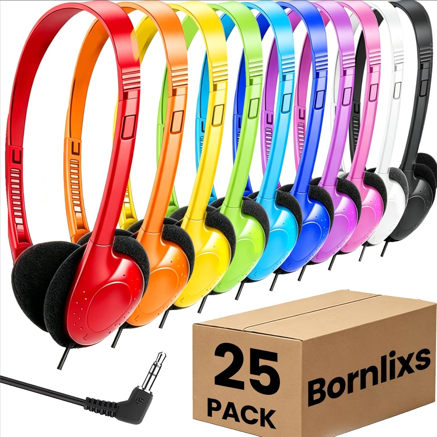 Bulk 25 Pack Kids Wired Classroom Headphones for School Students