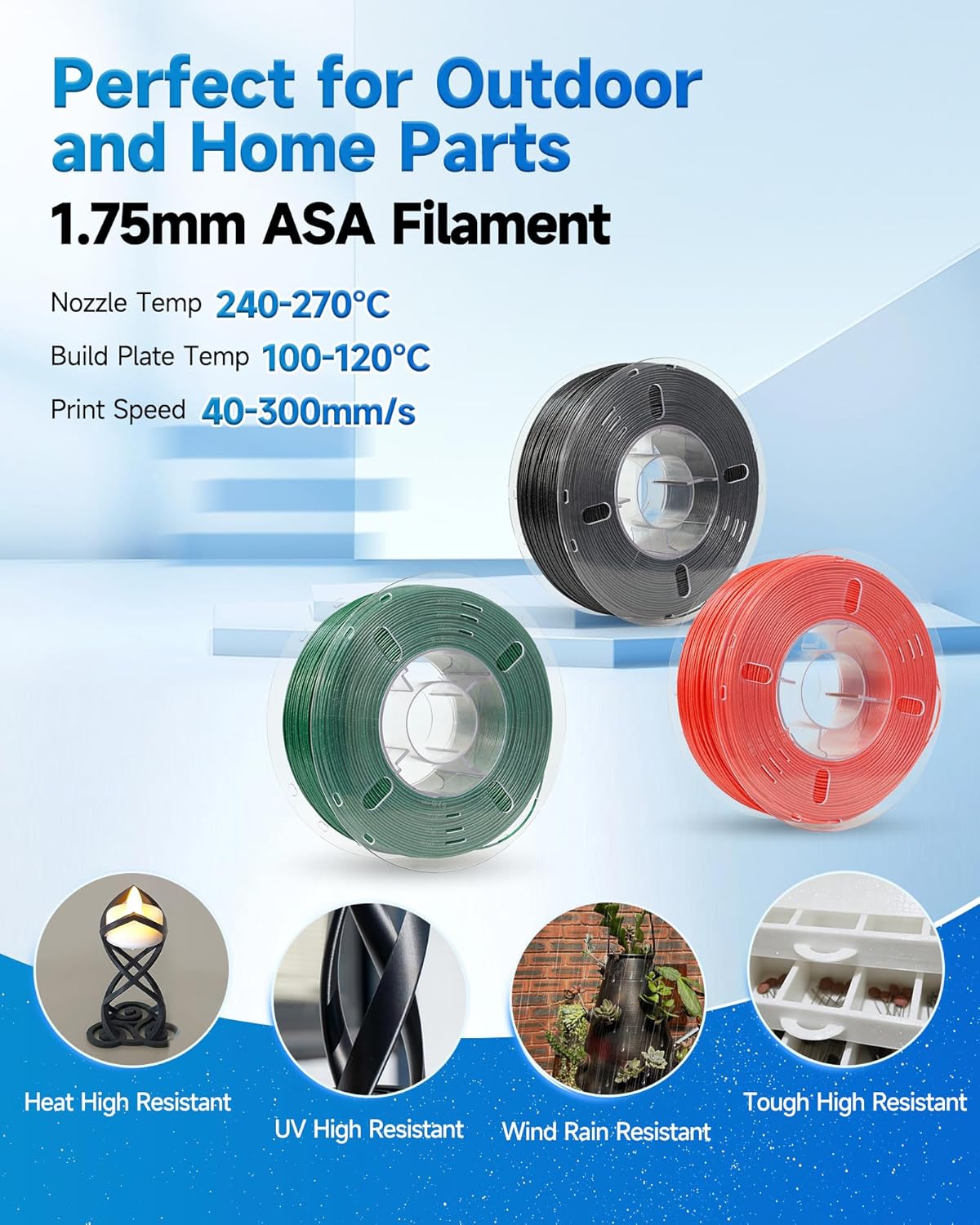 ASA Filament 1.75mm Sparkle Racing Green,ASA 3D Printer Filament 1kg(2.2lbs),Heat&Weather Resistant&High UV Resistance for Printing Outdoor Functional Parts,Dimensional Accuracy±0.02mm