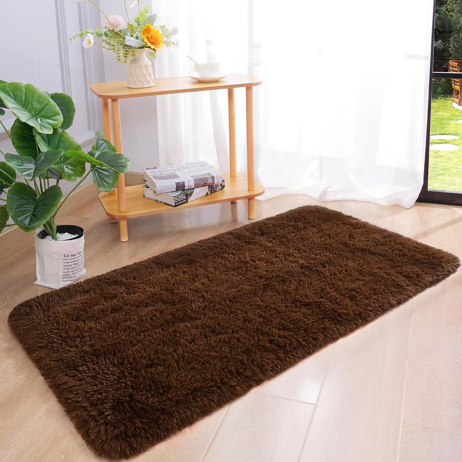 XUEDNGM Alfombra Alfombra Salon 130 x 250 cm Modernas Pelo Largo Lavables, Suave, Esponjosa, Antideslizante Lavable Antideslizante Alfombra Grande para Salón, marrón