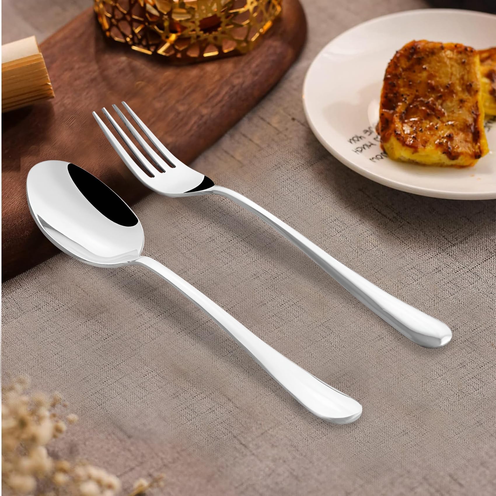 Stainless Steel Table Spoons and Forks Set with Round Edge, Tableware, Set of 12, Silver (Contains: 6 Table Spoons and 6 Dinner Forks)
