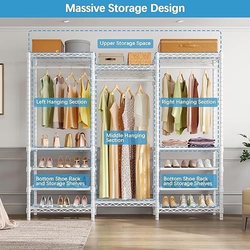 Miniatura 6 de VIPEK S3i - Perchero resistente con estante de alambre ajustable para zapatos, organizador de armario grande, estante de ropa independiente con