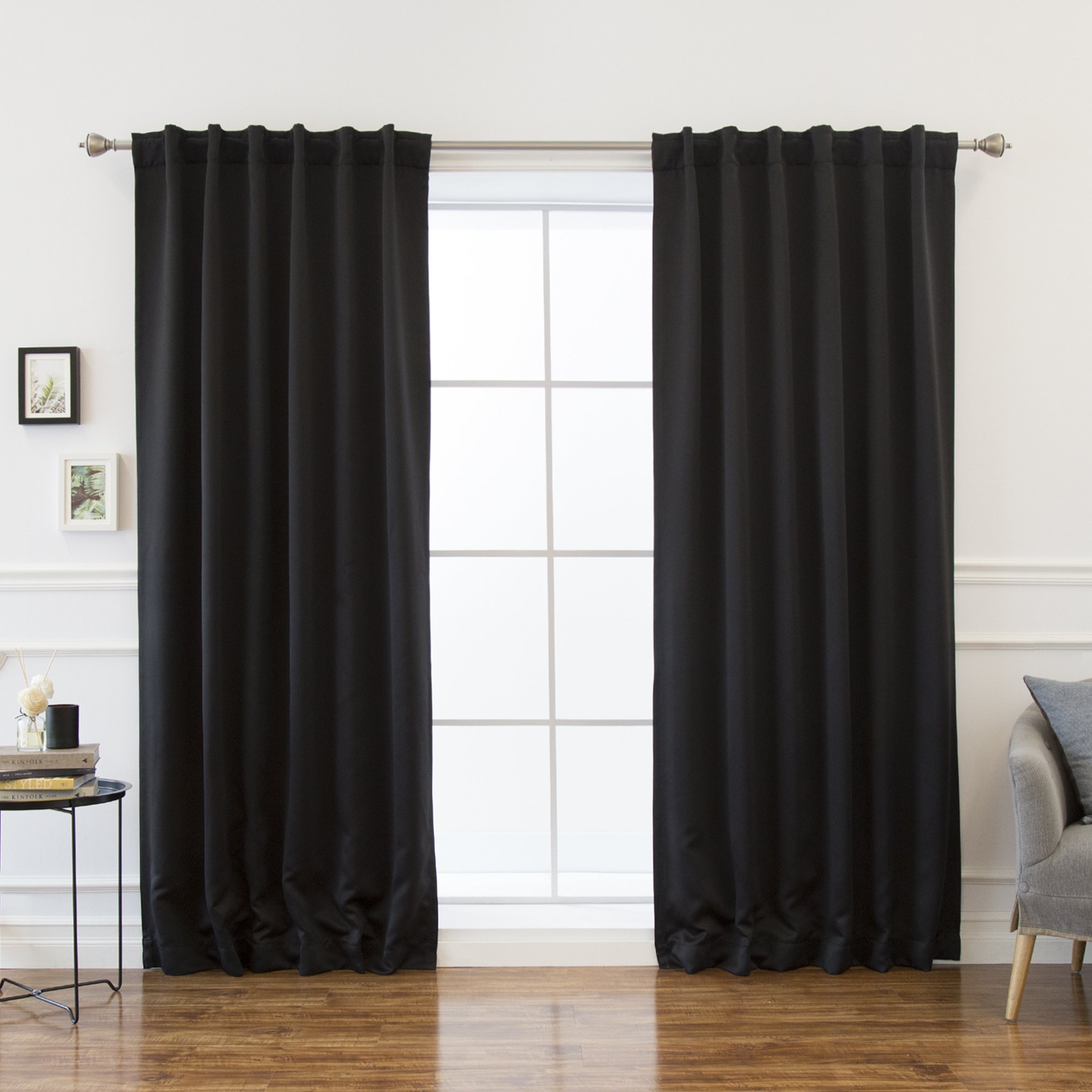 Best Home Fashion Thermal Insulated Blackout Curtains - Back Tab/ Rod Pocket - Black - 52"W x 120"L - (Set of 2 Panels)