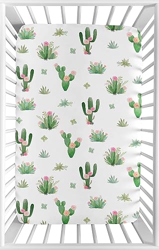 Miniatura 10 de Sweet Jojo Designs Juego de sábanas bajeras de cactus rosa y verde para cuna de bebé suave para recién nacidos se adapta a colchón estándar o cama