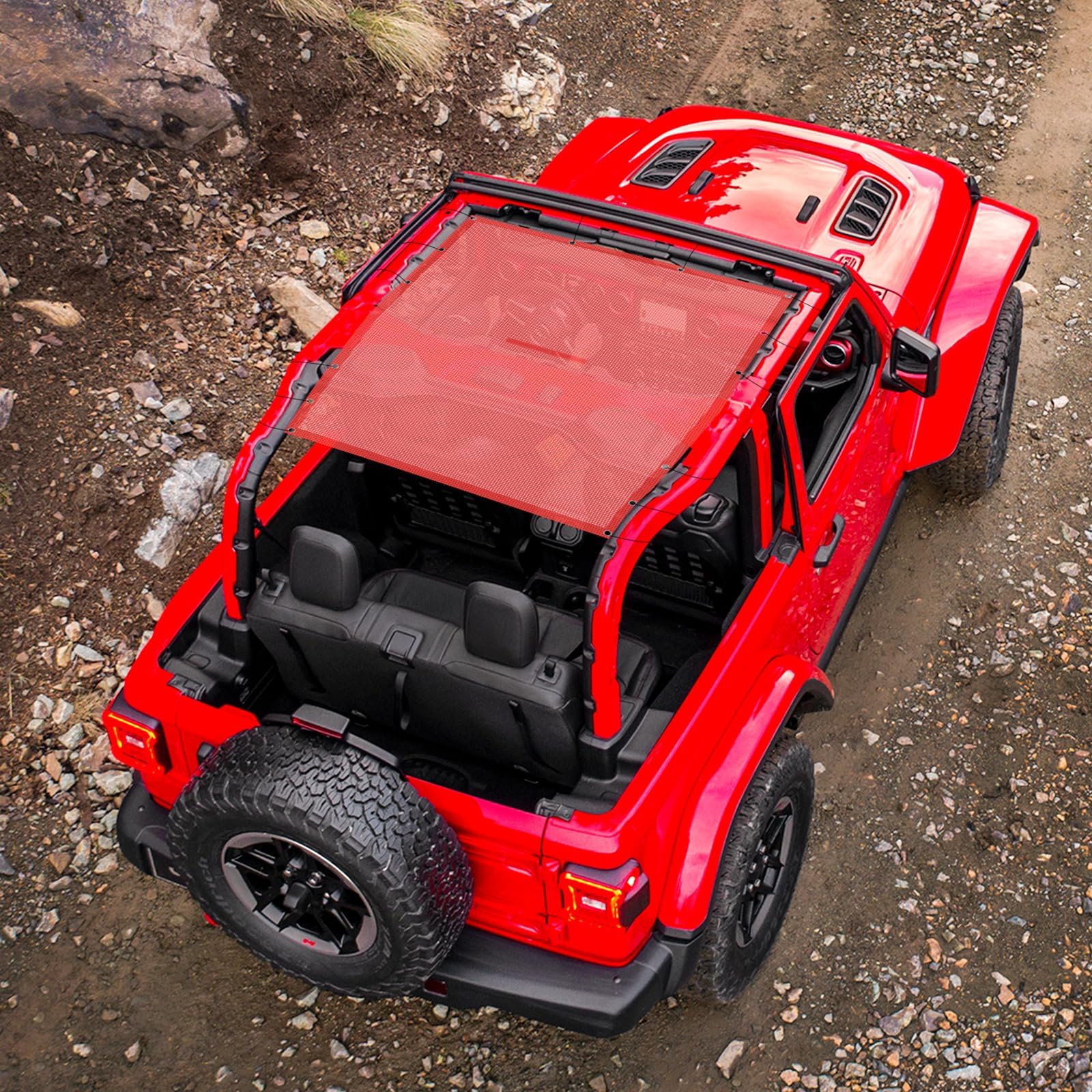Parasol de Malla Superior Parasol, Bloqueador UV, Pantalla de Bikini para Jeep Wrangler JL JLU 2018-2022, 2 Puertas, Rubicon Sport Sport S Willys, Rojo,Standard