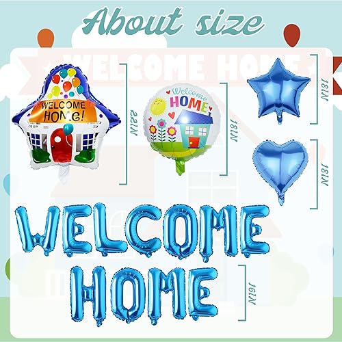 Miniatura 3 de 18 piezas de decoración de bienvenida al hogar, globos azules de bienvenida a casa, globos de papel de aluminio redondos de bienvenida a casa,