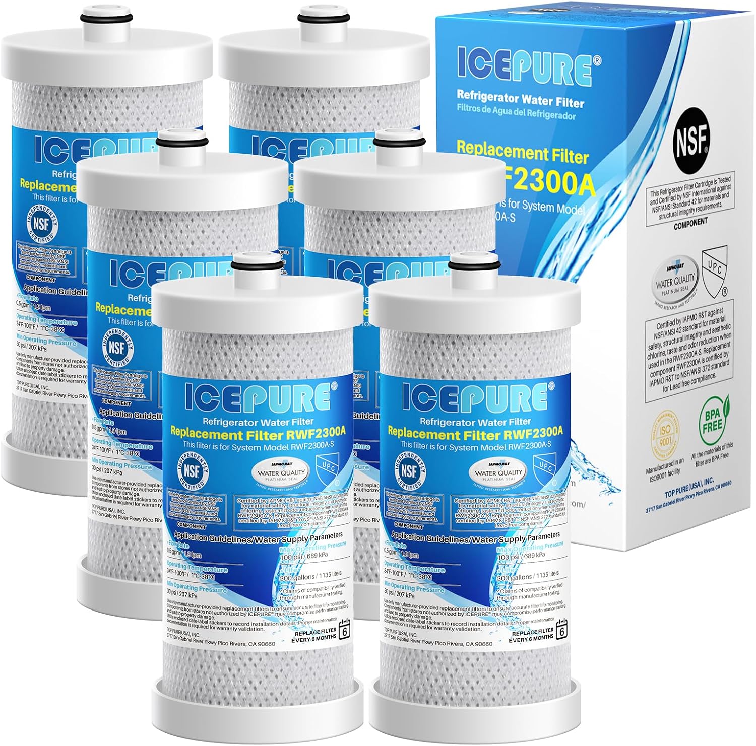 ICEPURE WF1CB Refrigerator water filter Replacement For Frigidaire PureSource WF1CB,WFCB, RG100, NGRG2000, WF284, Kenmore 9910, 469906, 469910,6 PACK