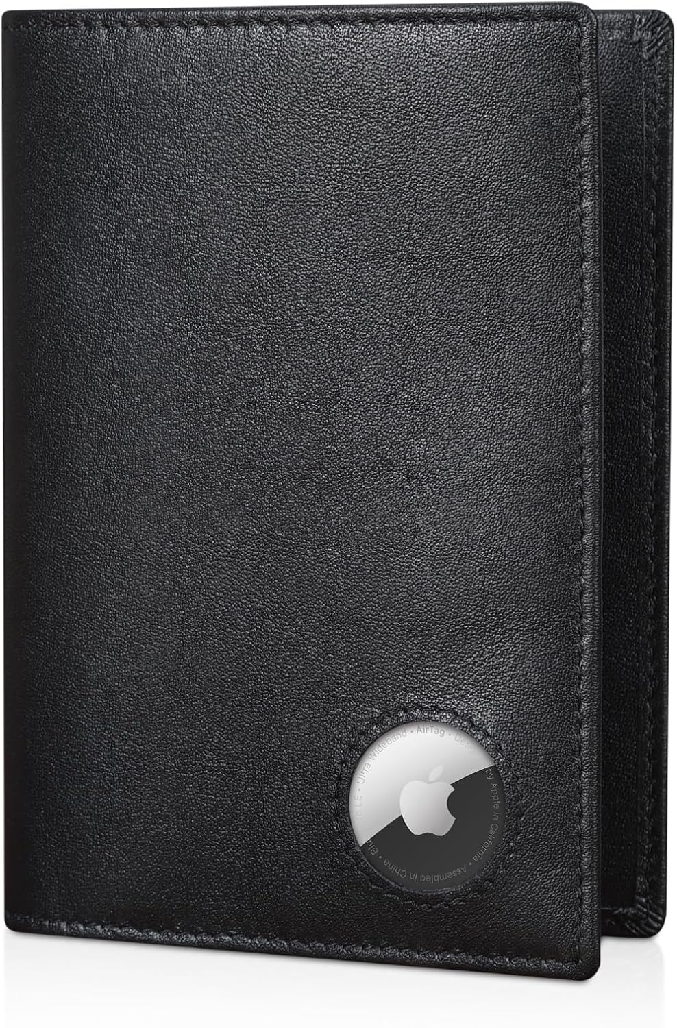 Polare Slim RFID Blocking Leather Passport Holder Travel Bifold Wallet For Men (Black with AirTag Holder)