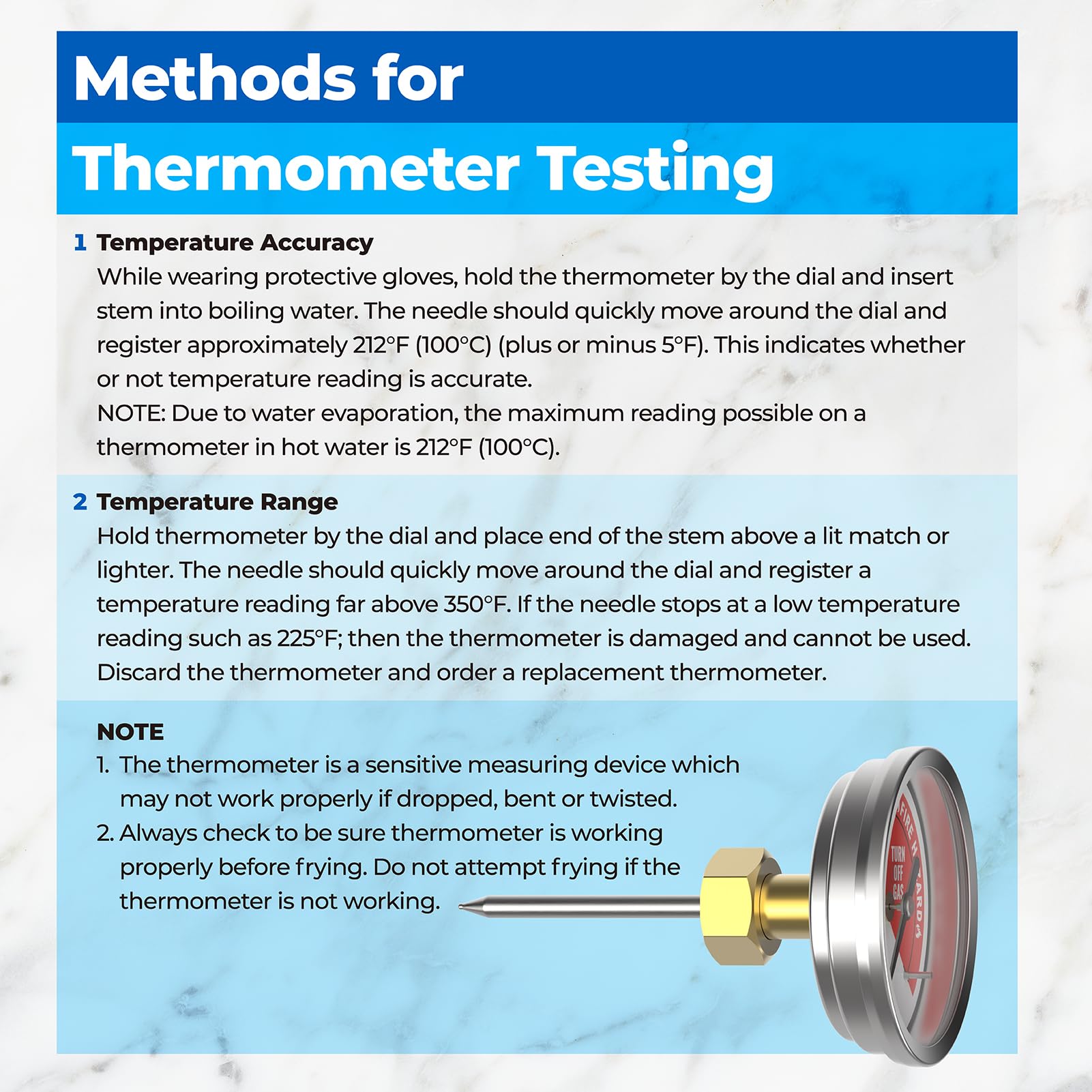 5070 - Termómetro para freidora de 10.0-204.4 °C, rango de temperatura compatible con freidoras Bayou Classic de 2.5 galones de 4 galones y 9 galones independientes o de mesa