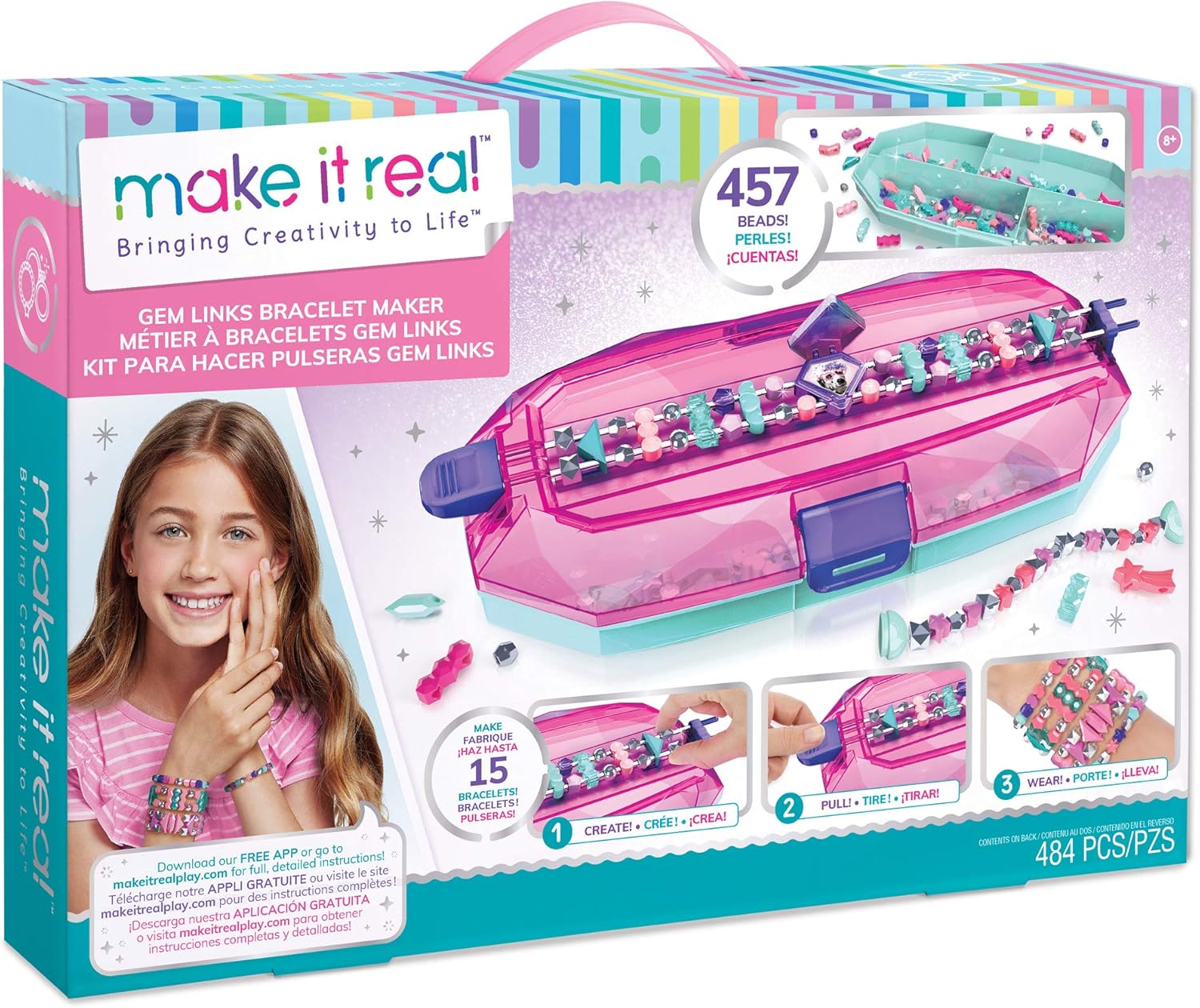 Make It Real GemLinks Bracelet Maker DIY Bead Bracelet Making Kit for Girls